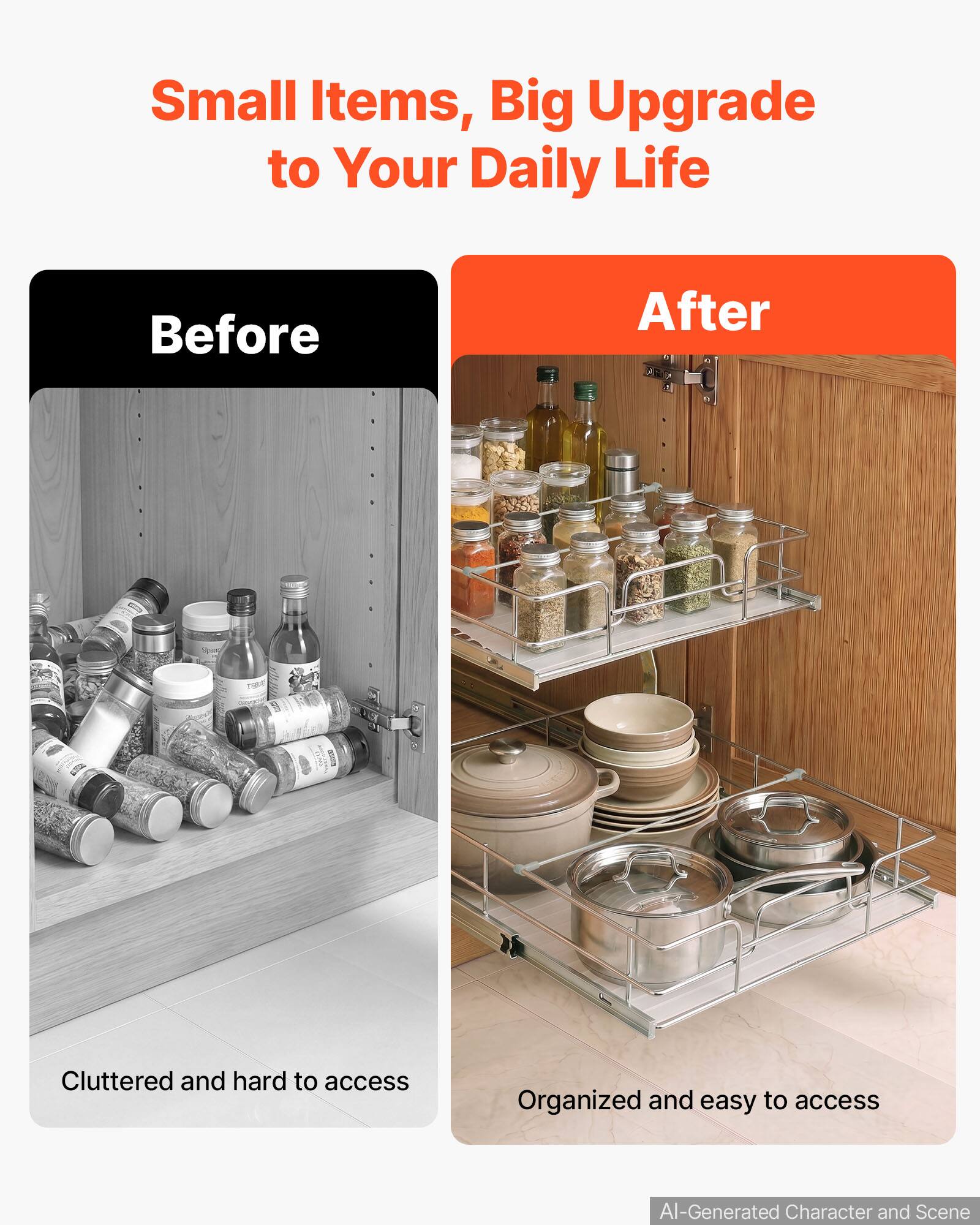 Small Items, Big Upgrade to Your Daily Life

Before
Cluttered and hard to access

After
Organized and easy to access

AI-Generated Character and Scene