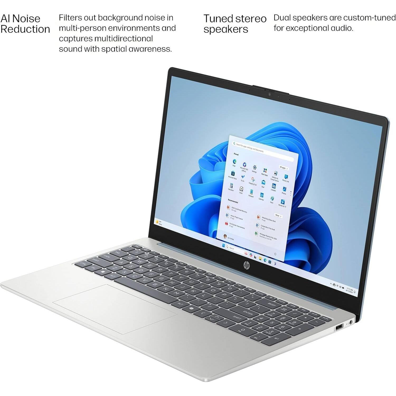 AI Noise Reduction  
Filters out background noise in multi-person environments and captures multidirectional sound with spatial awareness.

Tuned stereo speakers  
Dual speakers are custom-tuned for exceptional audio.