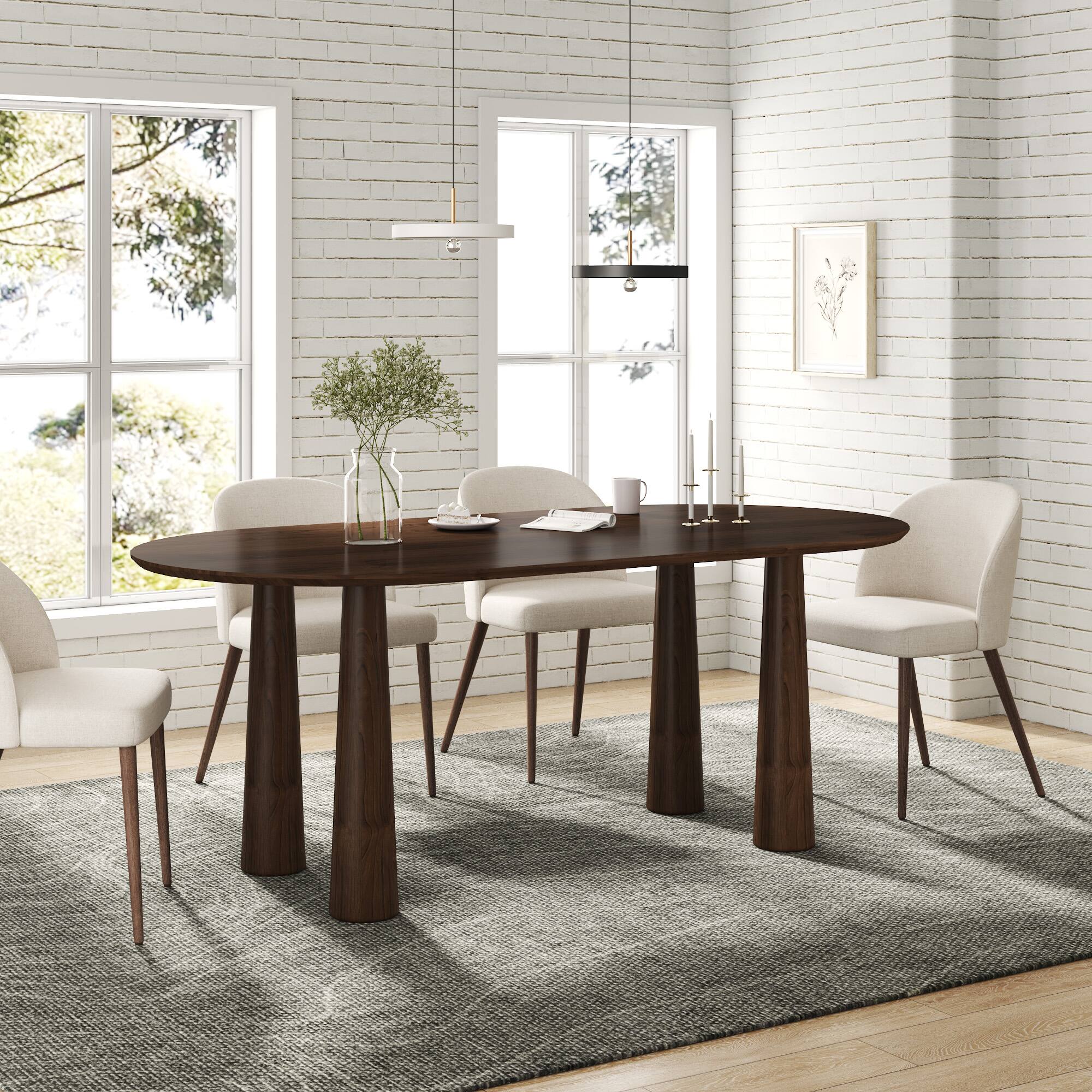 Alt View 1. PexFix - Solid Wood Oval Dining Table | Modern Minimalist for 6, 67-Inch Kitchen Table with 4 Legs - Walnut.