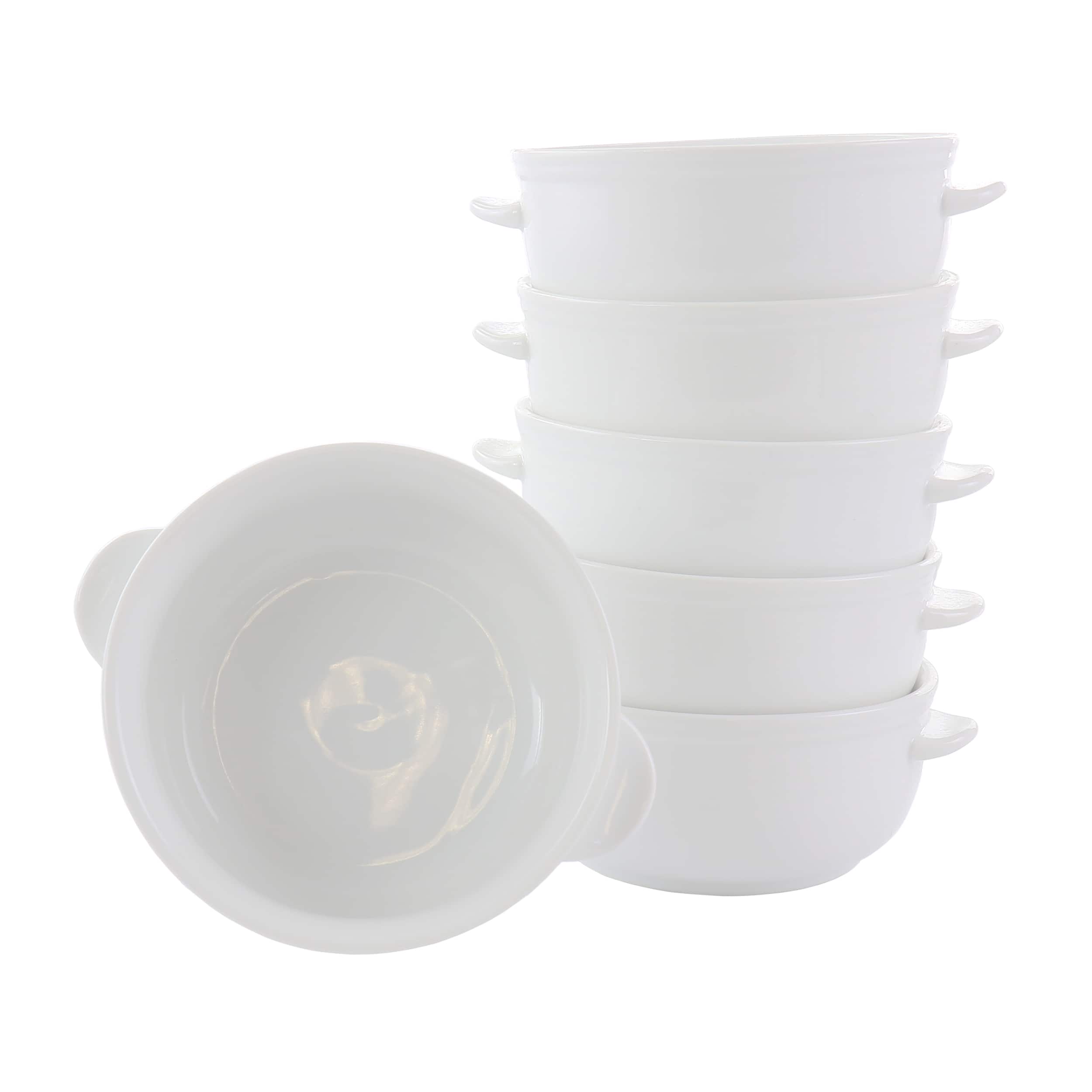Gibson - Our Table Simply 6 Piece 5.5 Inch Porcelain Double Handle Bistro Bowl Set - White