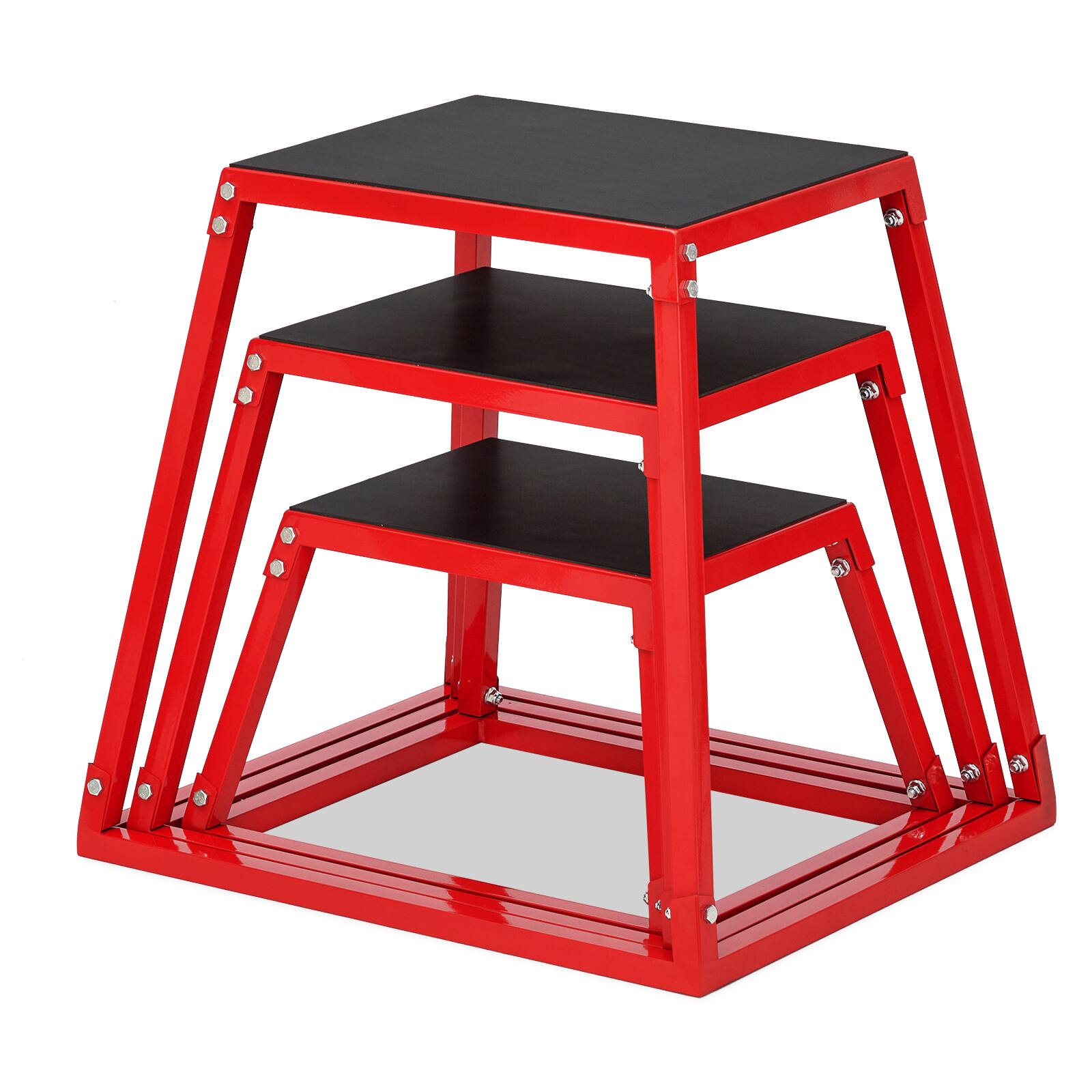 Front. TROPOW - Plyometric Jump Box Set, Heavy Duty Steel Plyo Box Anti Slip Design, 12, 18, 24 Inch Set - red.