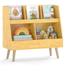 Costway - 5-Cube Kids Bookshelf and Toy Organizer Wooden Storage Bookcase with Wood Legs - B-Beige