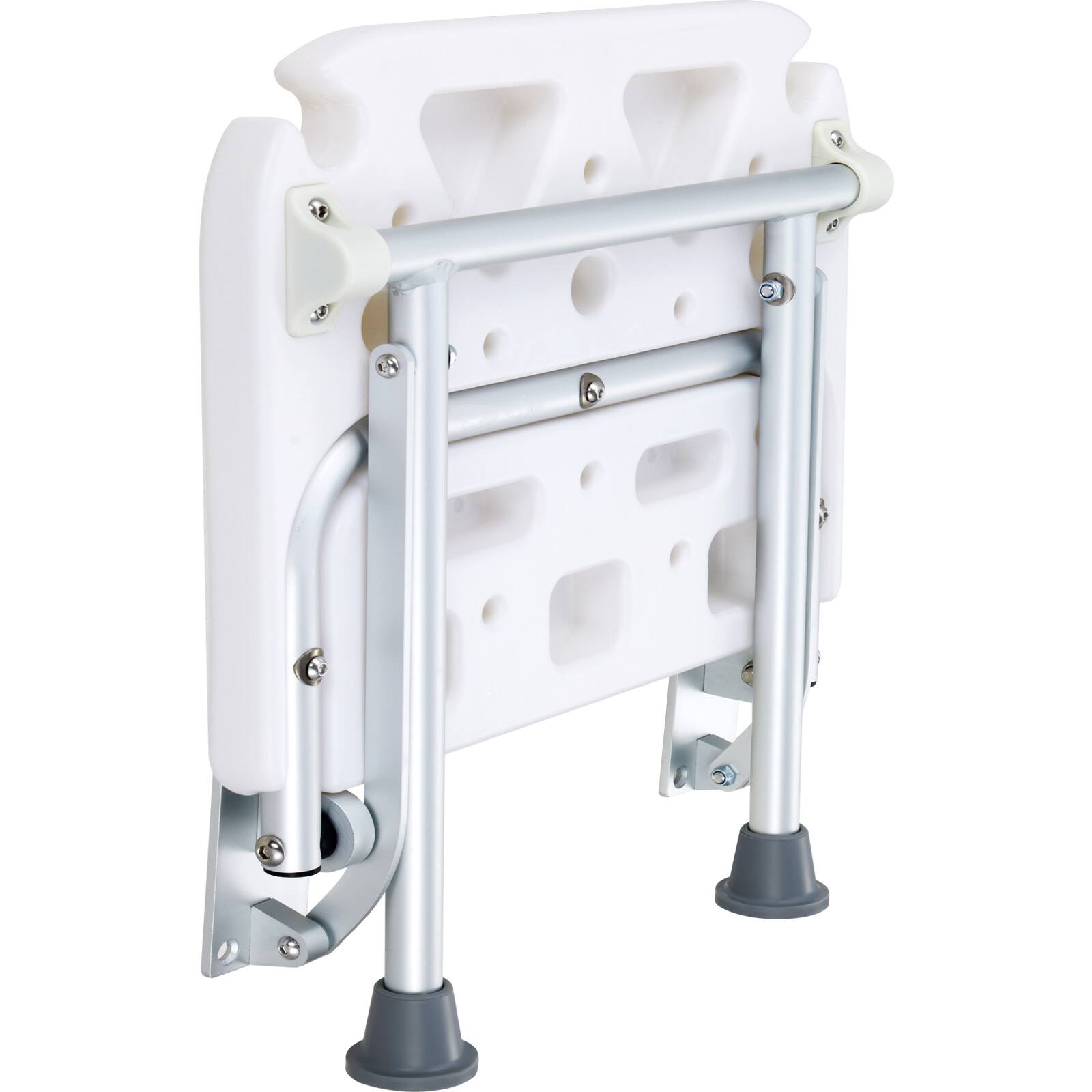 Alt View 5. VEVOR - Folding PE Shower Seat, 15.7'' x 14.8'' Unfolded, Wall Mounted Fold Up Shower Bench with 500 lbs Load Capacity - White.