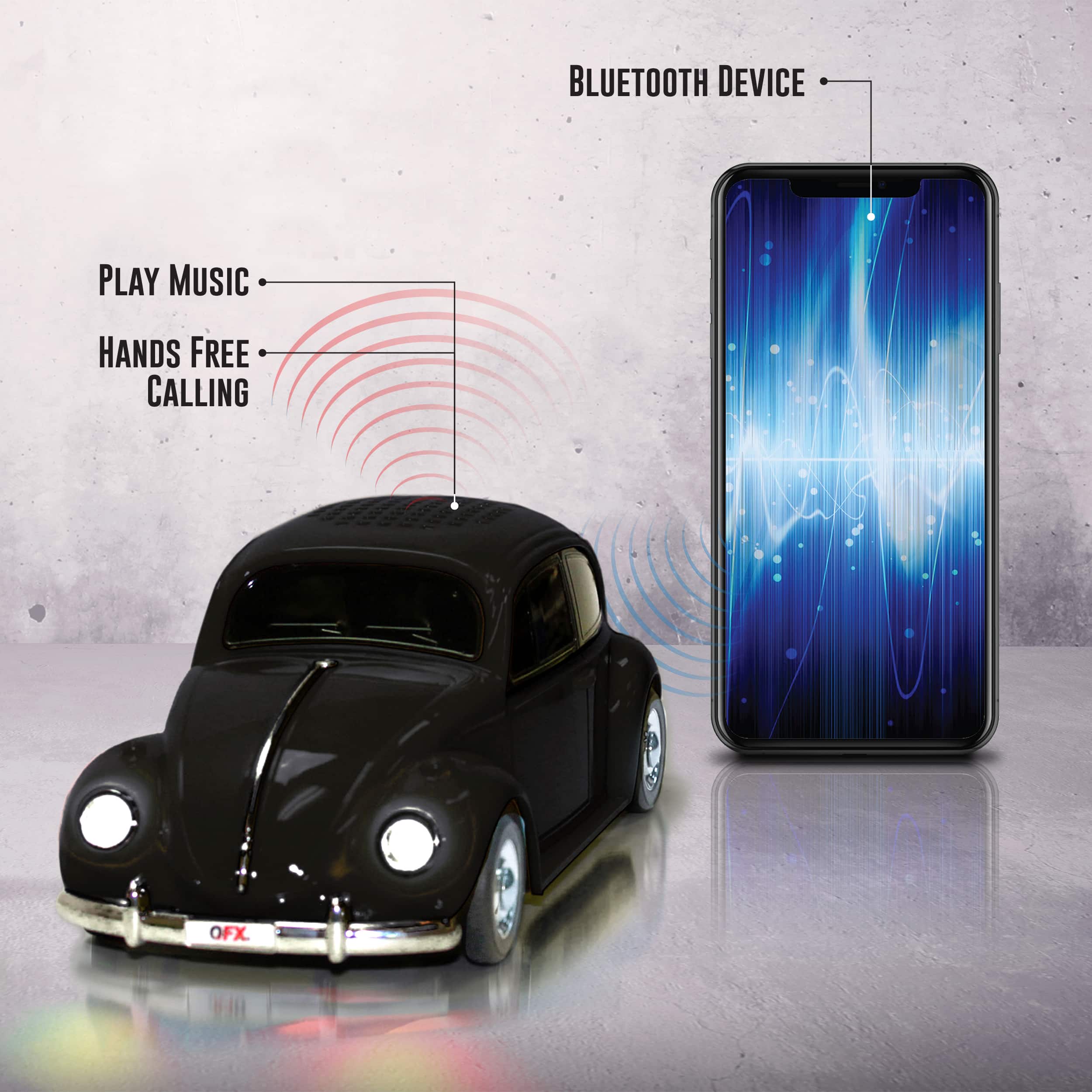 Alt View 16. QFX - Retro Car Portable Bluetooth Speaker with Bass Radiator and LED Lights - Black.