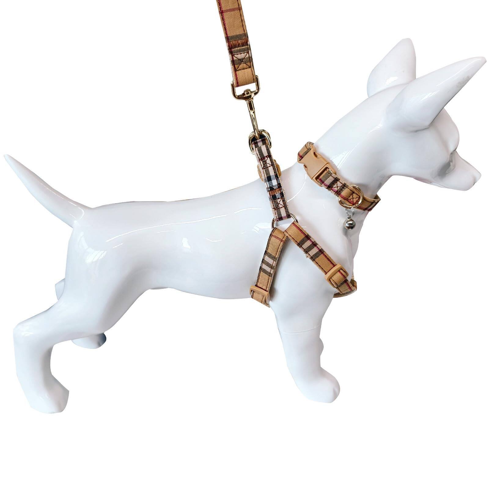 Alt View 4. Paradigms Interiors - Cute Plaid Dog Collar Harness And Leash With Safety Buckle - No Pull Comfortable Collars For Puppy Stylish - beige-03-S.