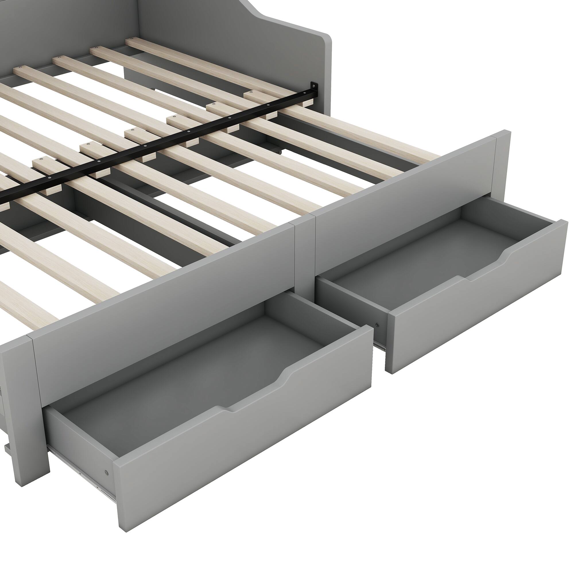 Alt View 7. Tiramisubest - Twin to King Size Daybed Frame with Storage Bookcases and Two Drawers,Charging Design,Gray - Gray.