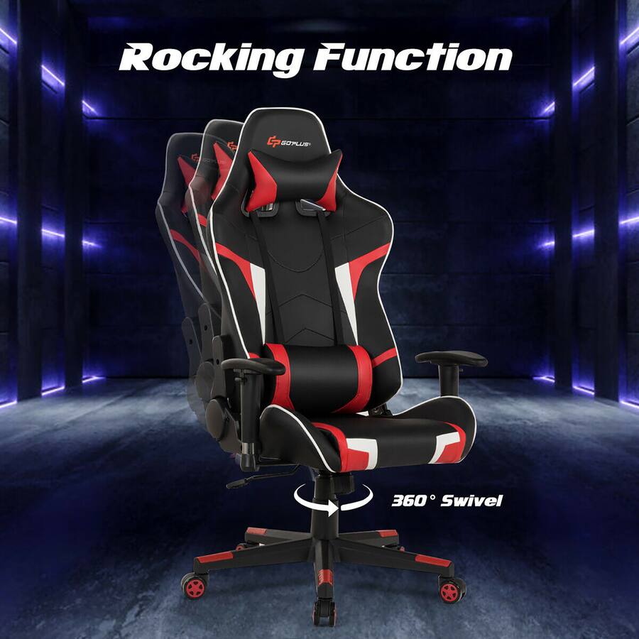 Costway Racing Massage Gaming Chair with Lumbar Support Red