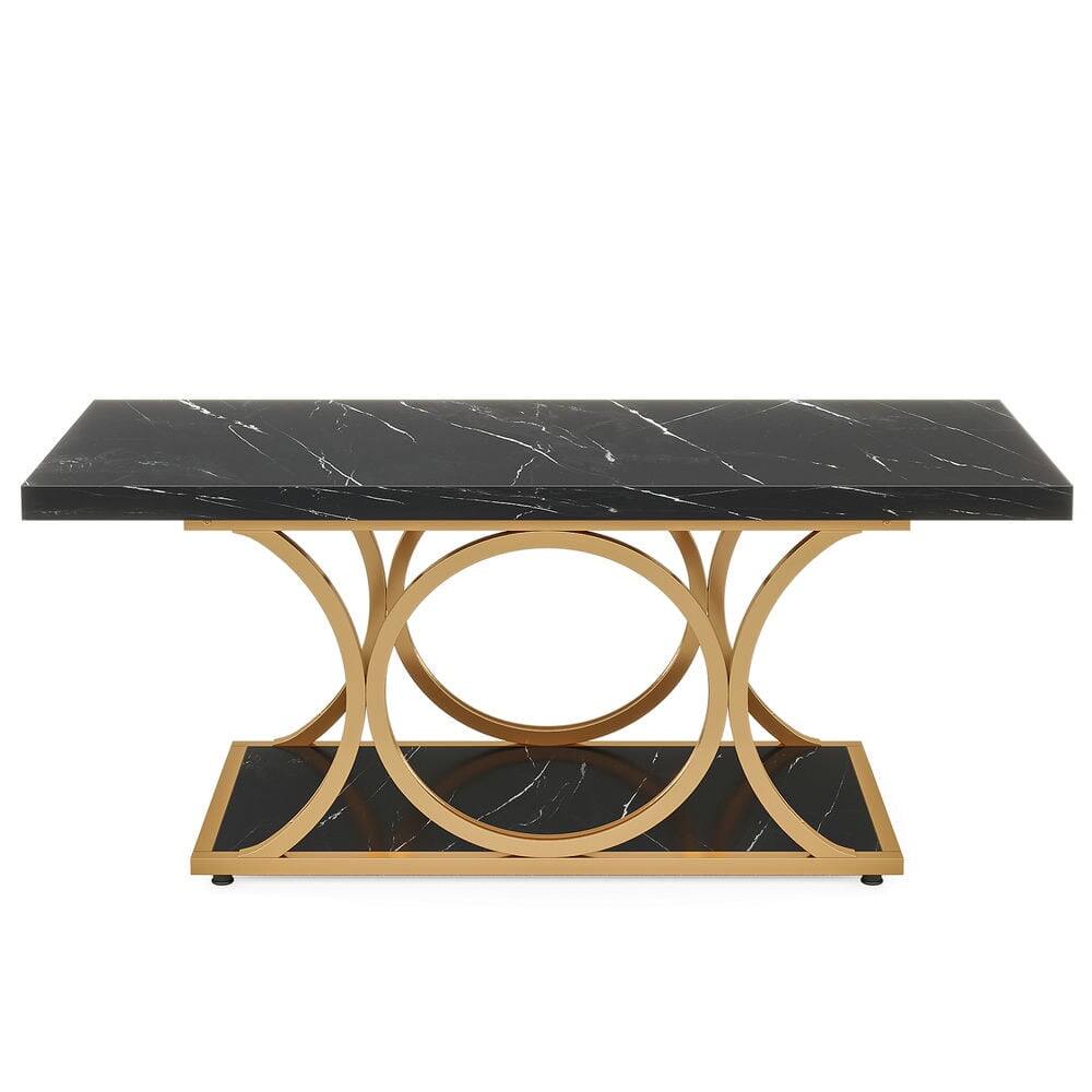 Back. Kadyn - Kadyn Center Coffee Table, Rectangle Living Room Table, 47.24" Center Table with Faux Marble Top Black & Gold - Black+Golden.
