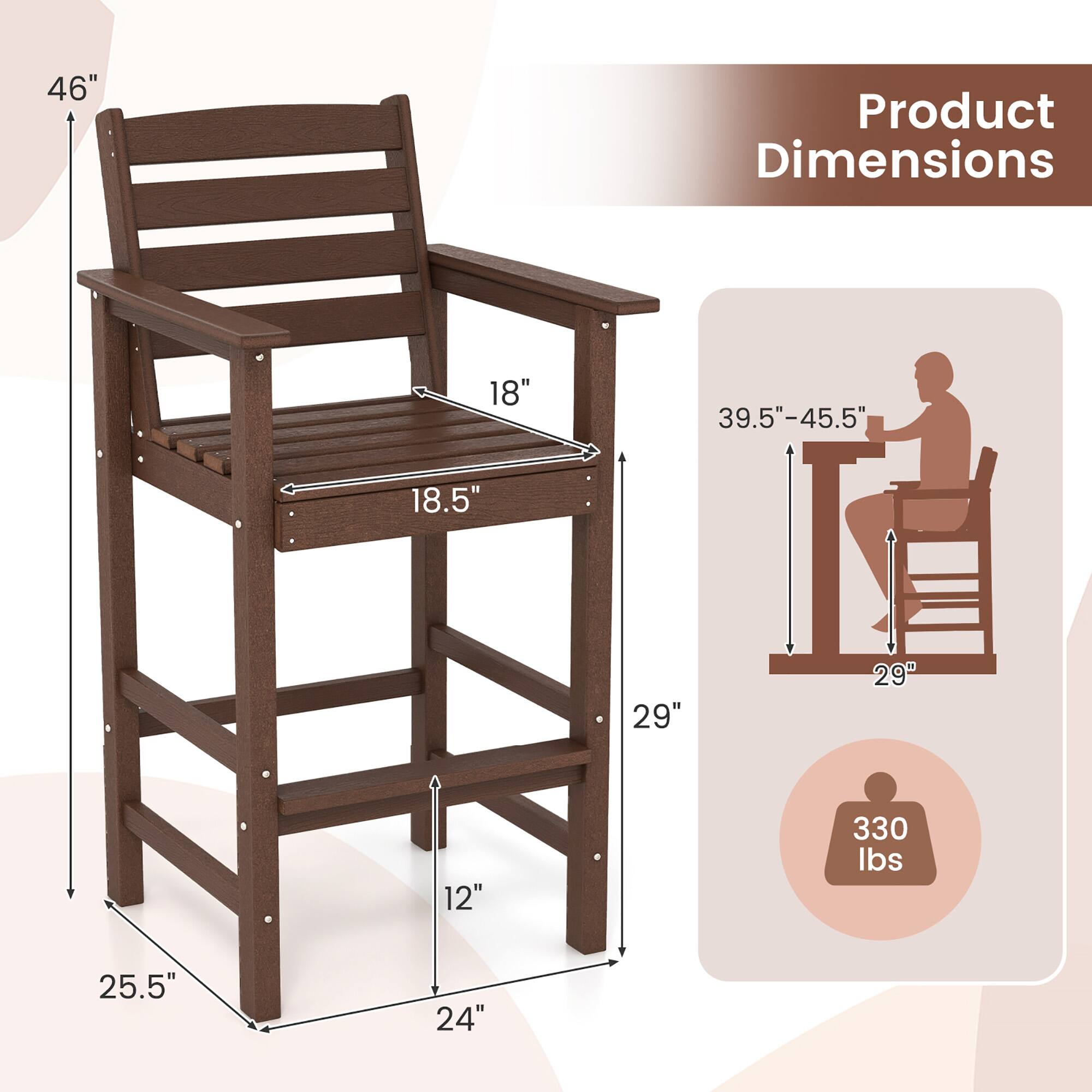 The corrected and grouped text from the image is:

- **Product Dimensions:**
  - Height: 46"
  - Seat Height: 18"
  - Seat Depth: 18.5"
  - Back Height: 29"
  - Armrest Height: 29"
  - Width: 25.5"
  - Depth: 24"
  - Base Width: 39.5"-45.5"
  - Base Depth: 12"
  - Weight Capacity: 330 lbs