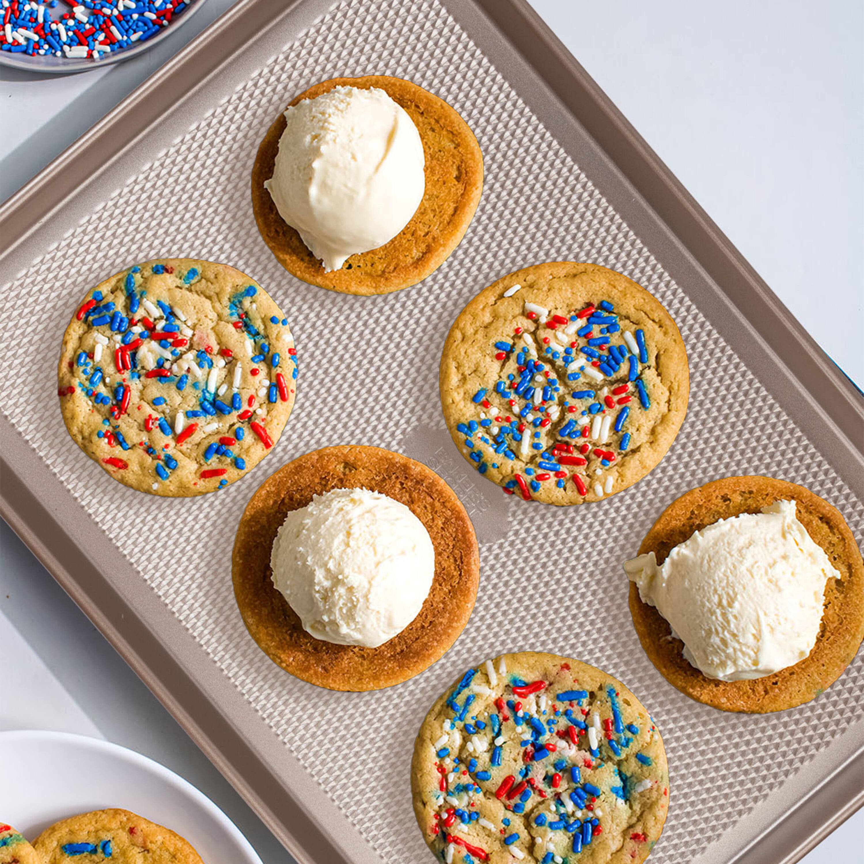 Alt View 1. Baker's Secret - Baker's Secret Baking Sheet Pan Set, 3x Cookie Sheets for Oven, Diamond Texture Premium Air Flow Champagne Gold - Champagne Gold.