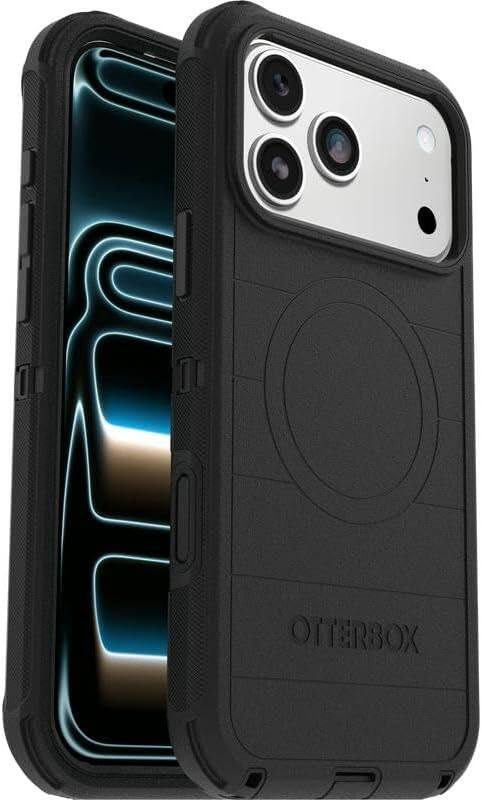 Left. OtterBox - OtterBox iPhone 17 Pro Max (Only) - Bundle: Defender Series Case & Screen Protector - Rugged - Snaps on MagSafe - Black.