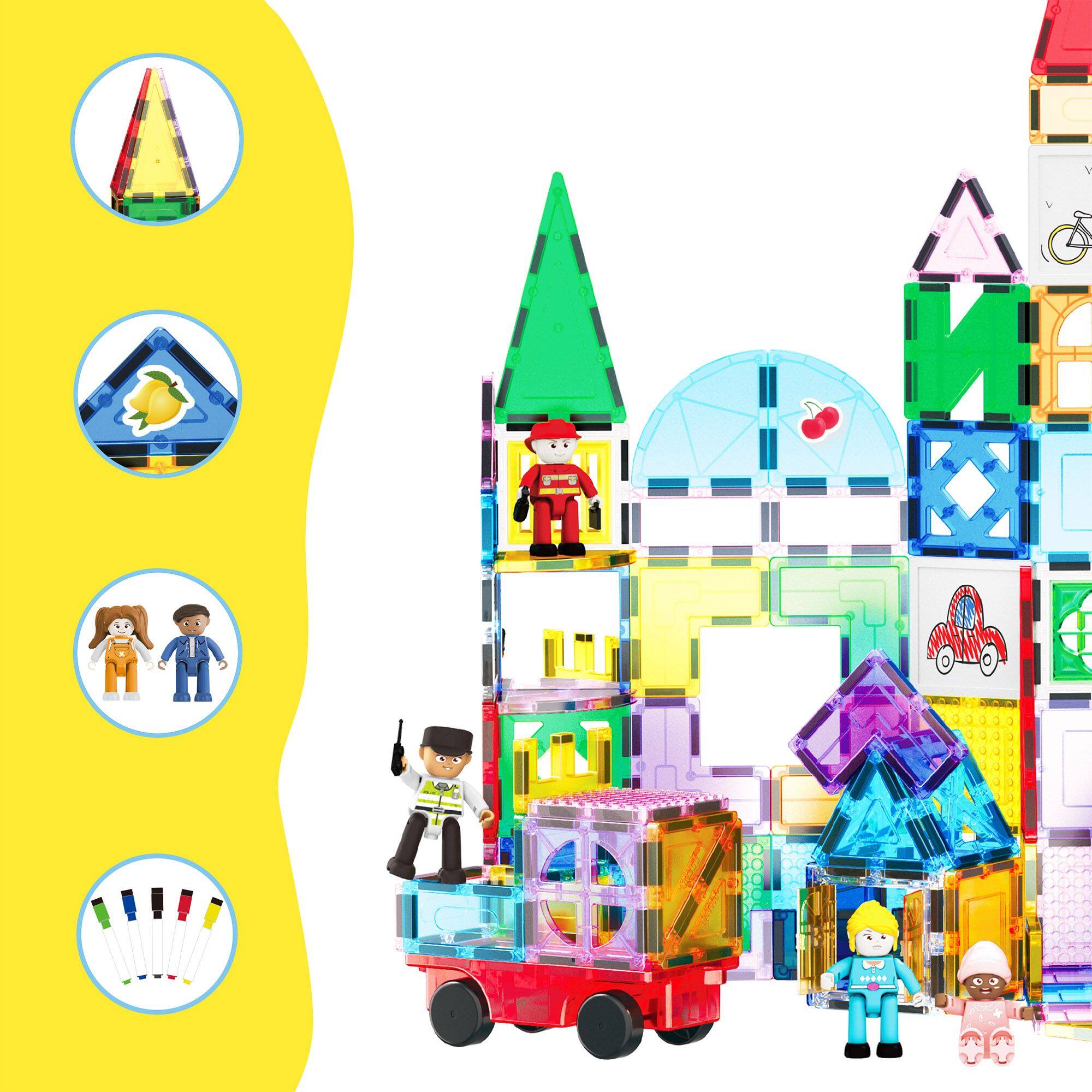 Alt View 4. PicassoTiles - Magnetic Tiles for Kids, 350PCS STEM Construction Building Blocks Set, Educational Toy, Creative Learning Gift.