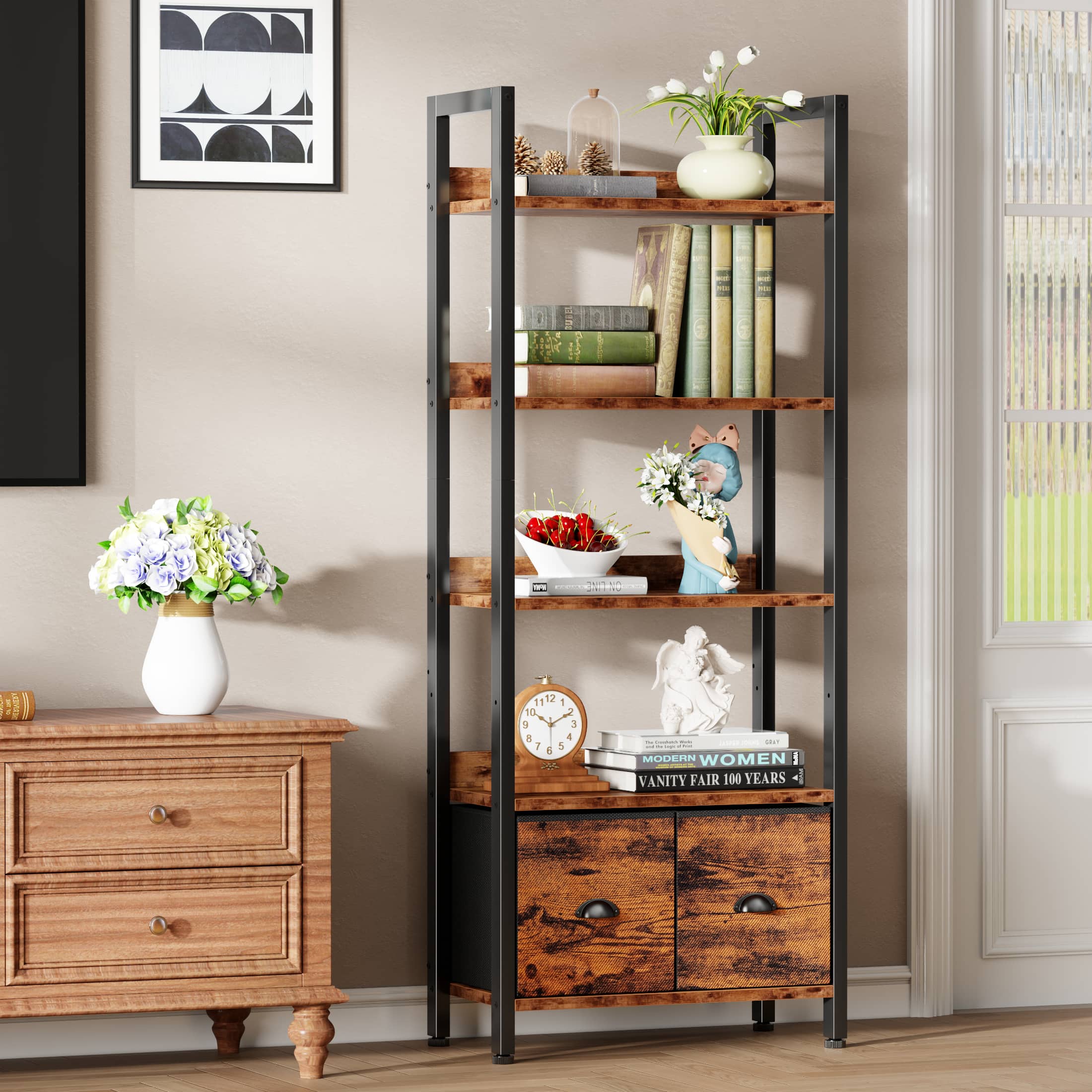Furnulem - 5Layers for Book Storage Bookshelf - Brown