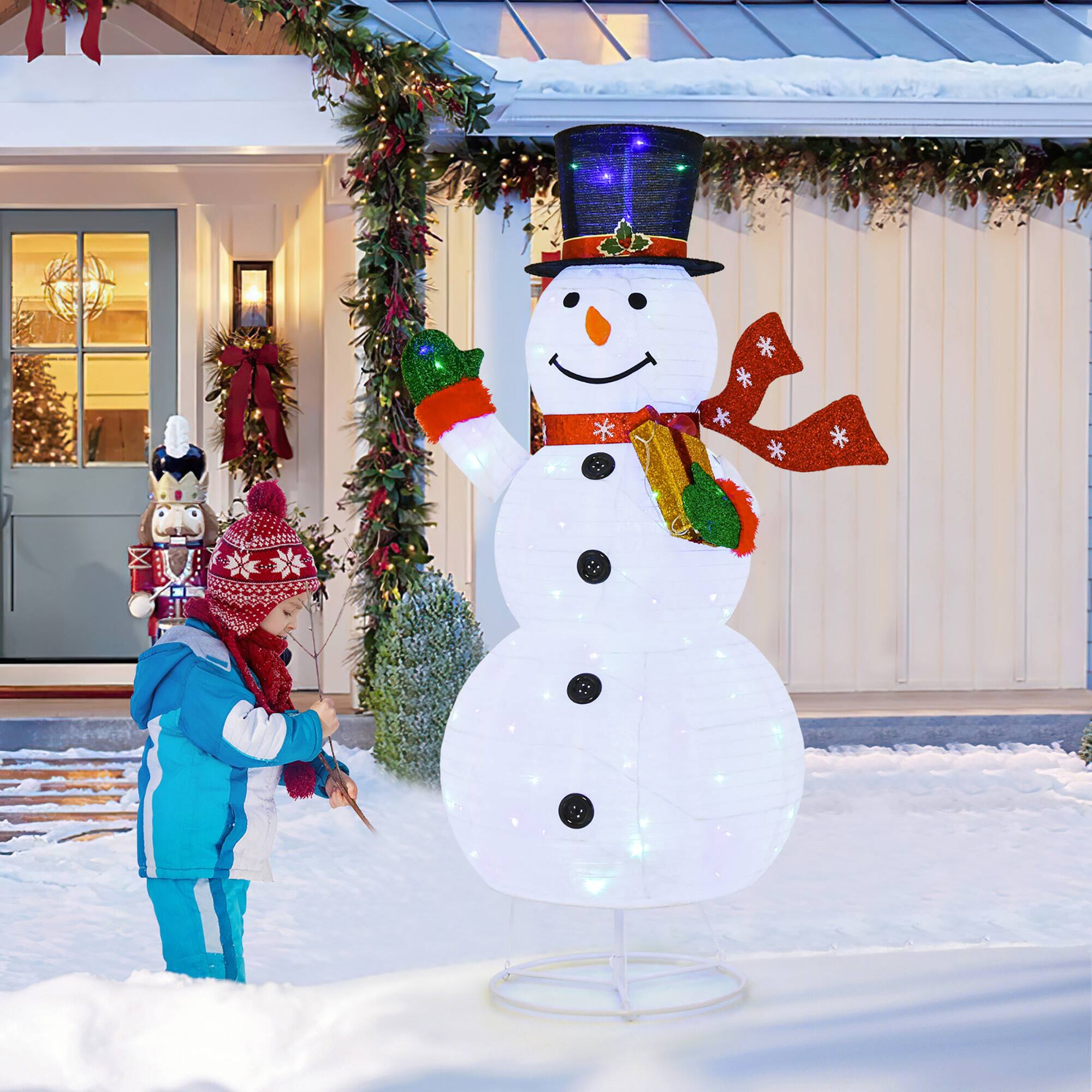 Alt View 1. Gymax - Gymax 6FT Lighted Christmas Snowman w/ Leds Christmas Pre-lit Yard Decoration w/ 8 Lighting Modes - White.