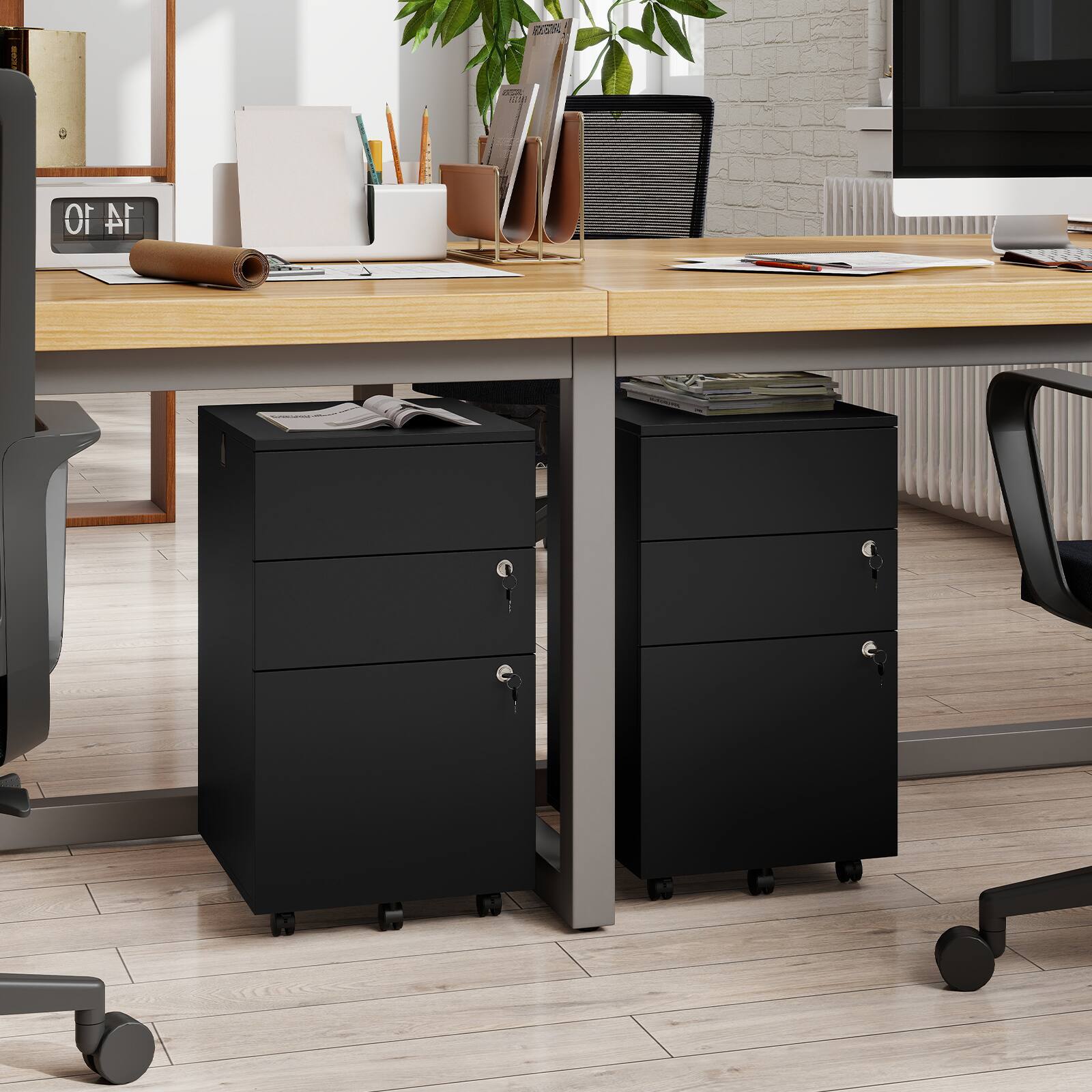 Alt View 4. Gymax - Gymax 3-Drawer File Cabinet Rolling File Organizer w/ Lock & 4 Keys for Letter/Legal/A4 Black - Blue.