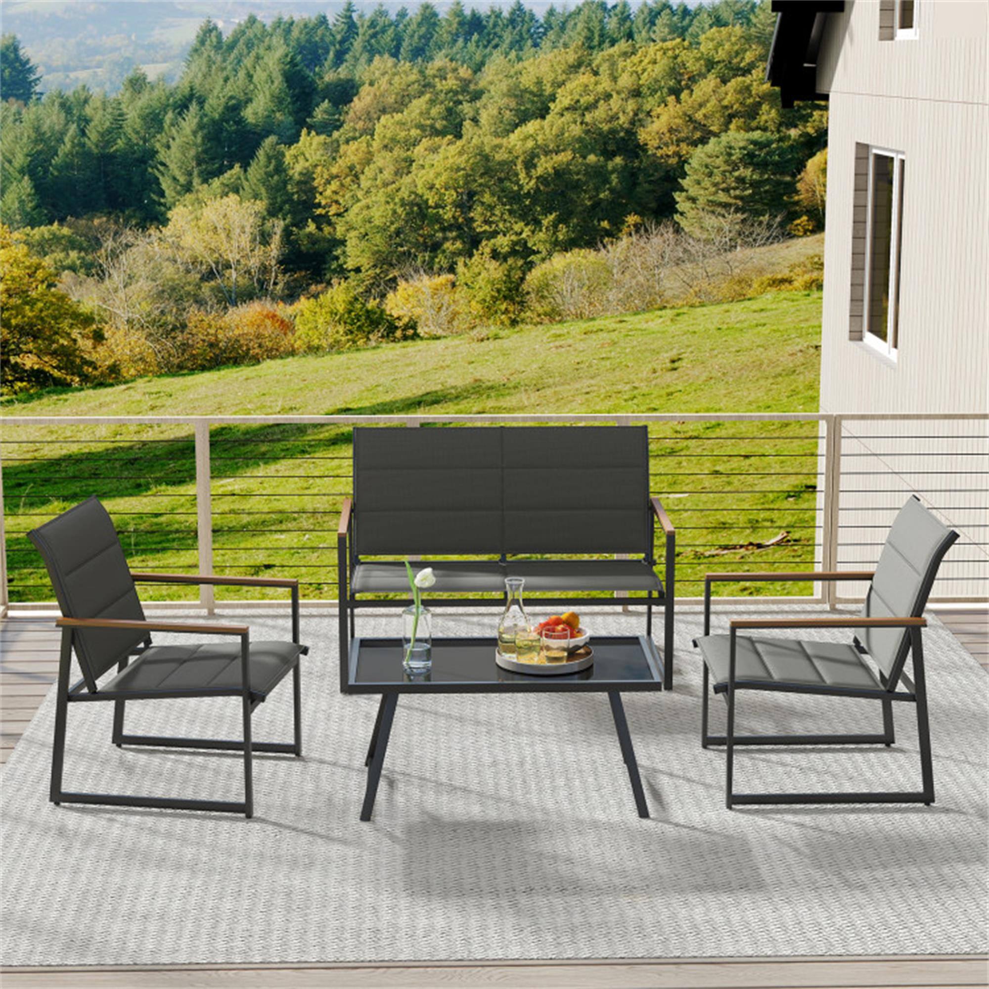 Alt View 2. Boyel Living - Gray 4Piece Outdoor Conversation Patio Furniture Set 46-in L x 33-in W x 28-in H - Gray.