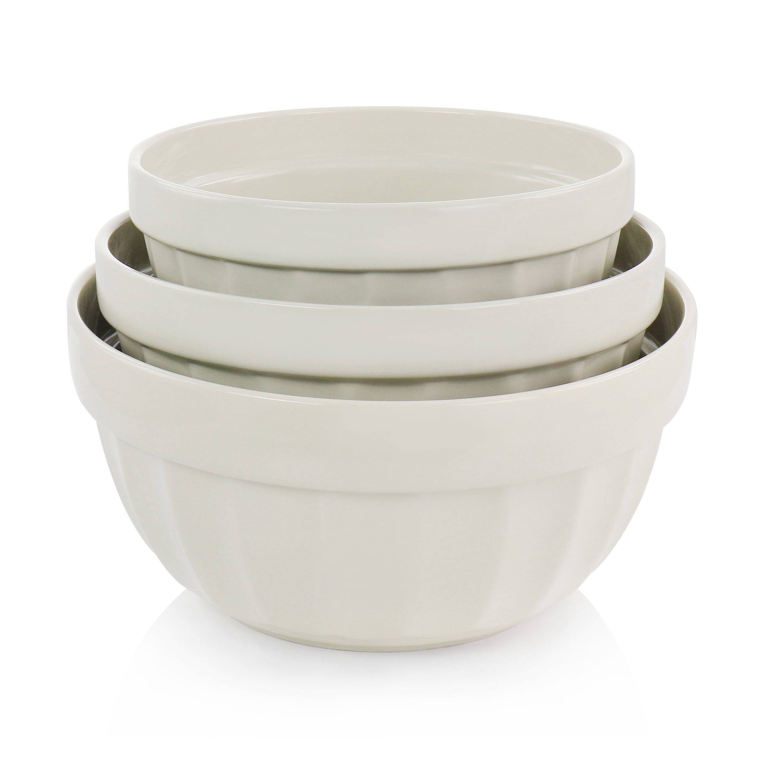 Alt View 3. Martha Stewart - Martha Stewart Broadbrook 3 Piece Stoneware Mixing Bowl Set in Linen - White.