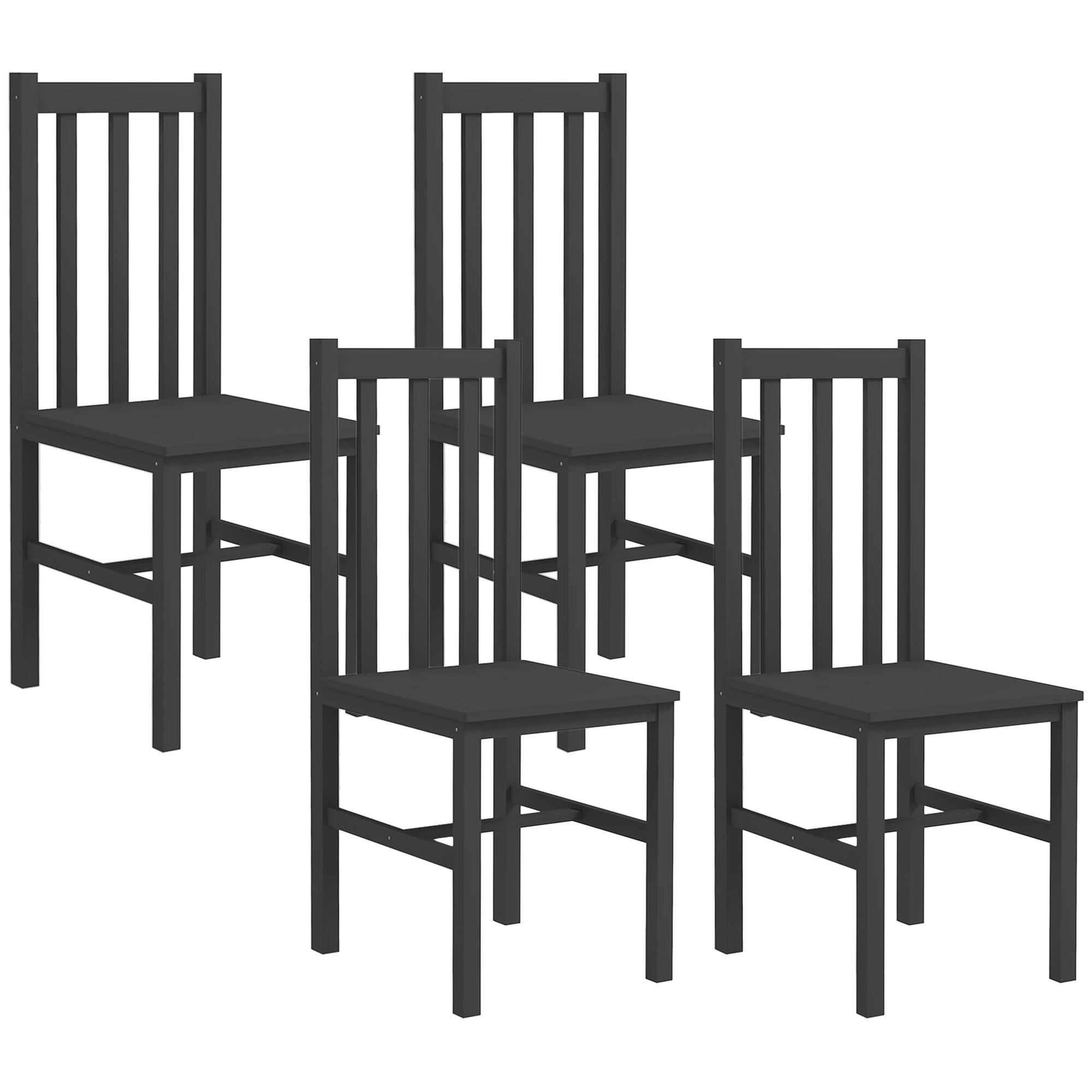 Homcom - Set of 4 Farmhouse Kitchen & Dining Room Chairs with Slat Back, Pine Wood Seating for Living Room and Dining Room - Black