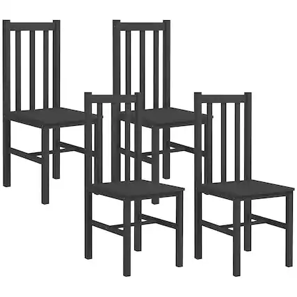 Front. Homcom - Set of 4 Farmhouse Kitchen & Dining Room Chairs with Slat Back, Pine Wood Seating for Living Room and Dining Room - Black.