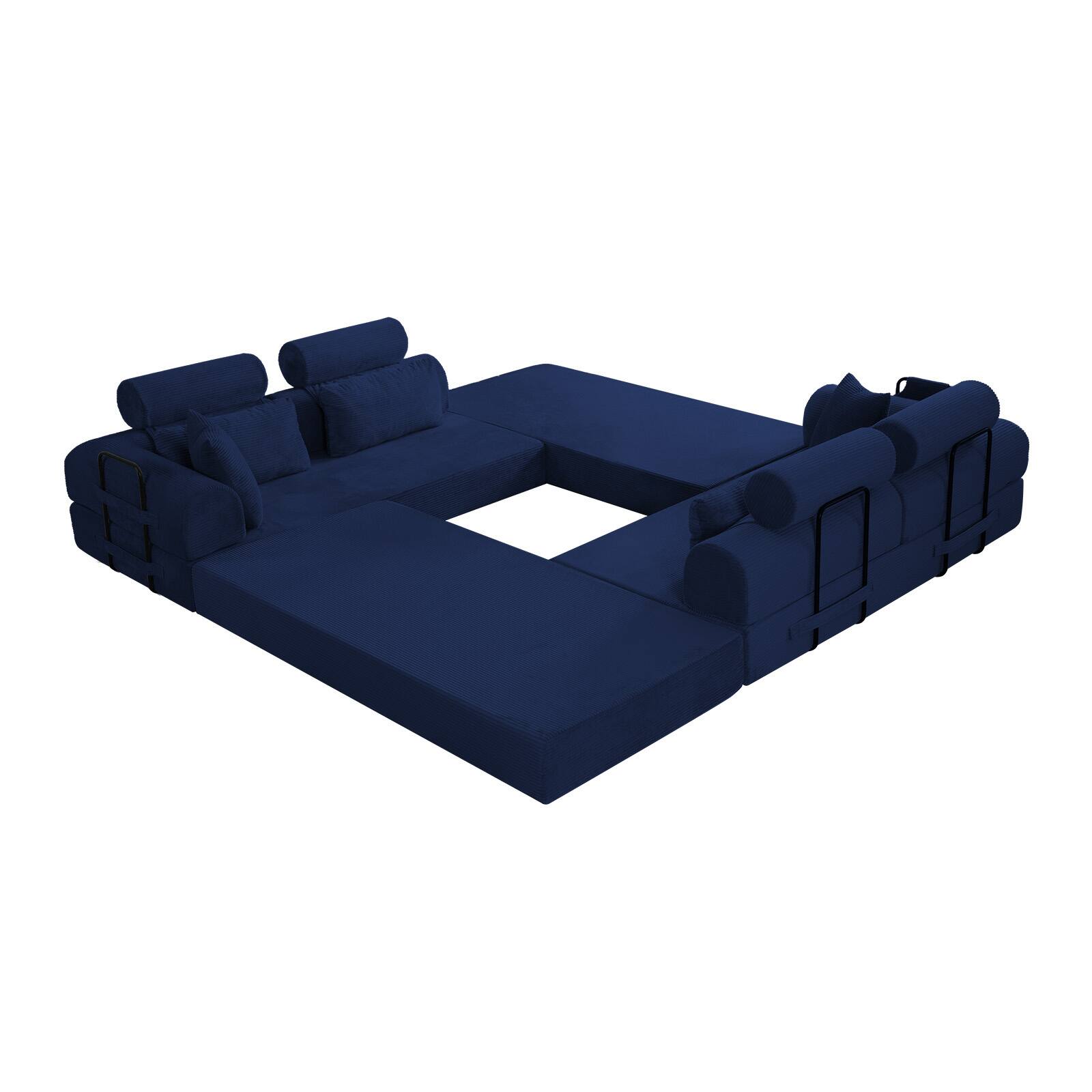 Alt View 1. Anysun - L-Shape Corduroy Modular Sectional Sofa - Minimalist Compressed Design, Unfolds into Bed, Space-Efficient - Blue.