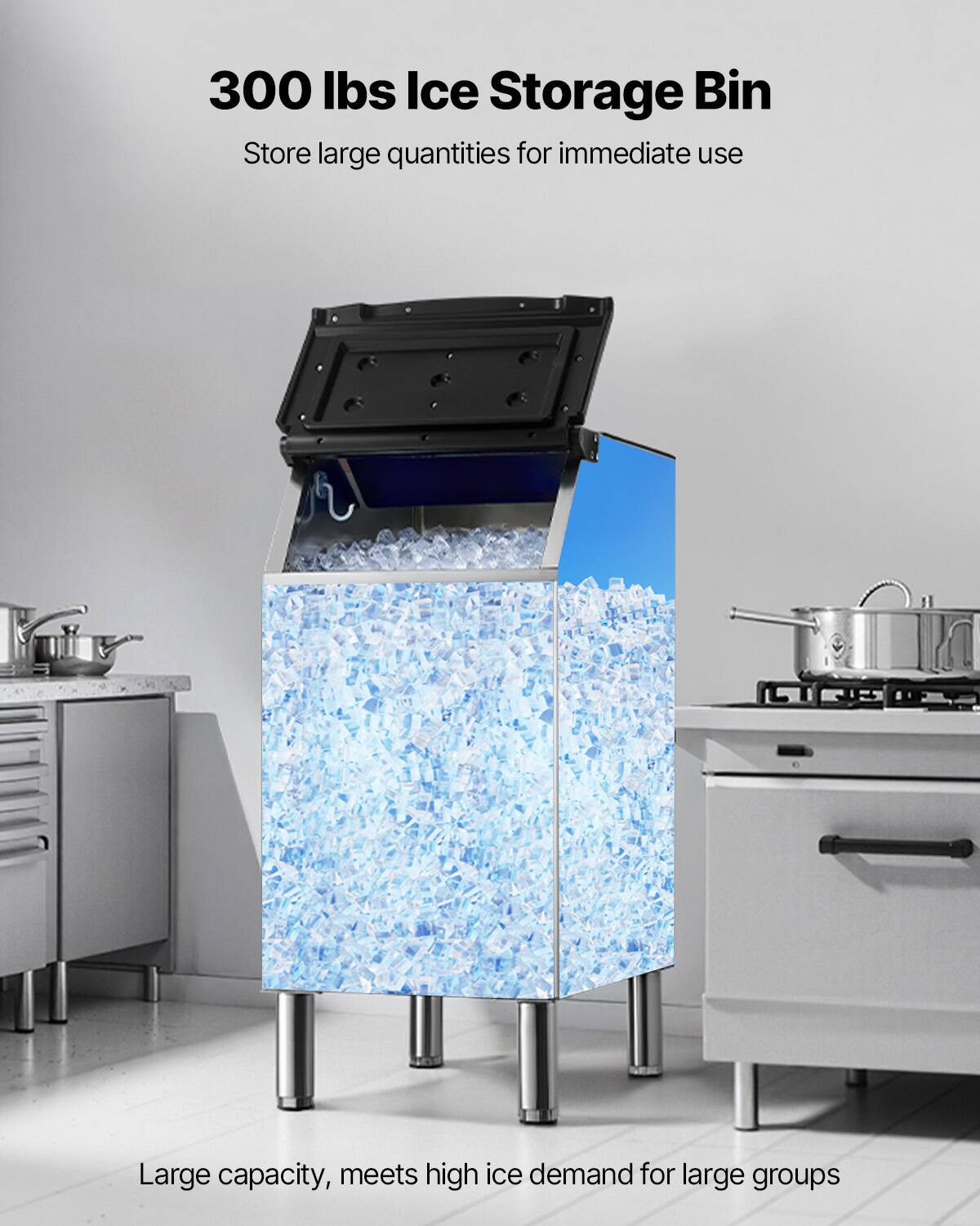 300 lbs Ice Storage Bin  
Store large quantities for immediate use  

Large capacity, meets high ice demand for large groups