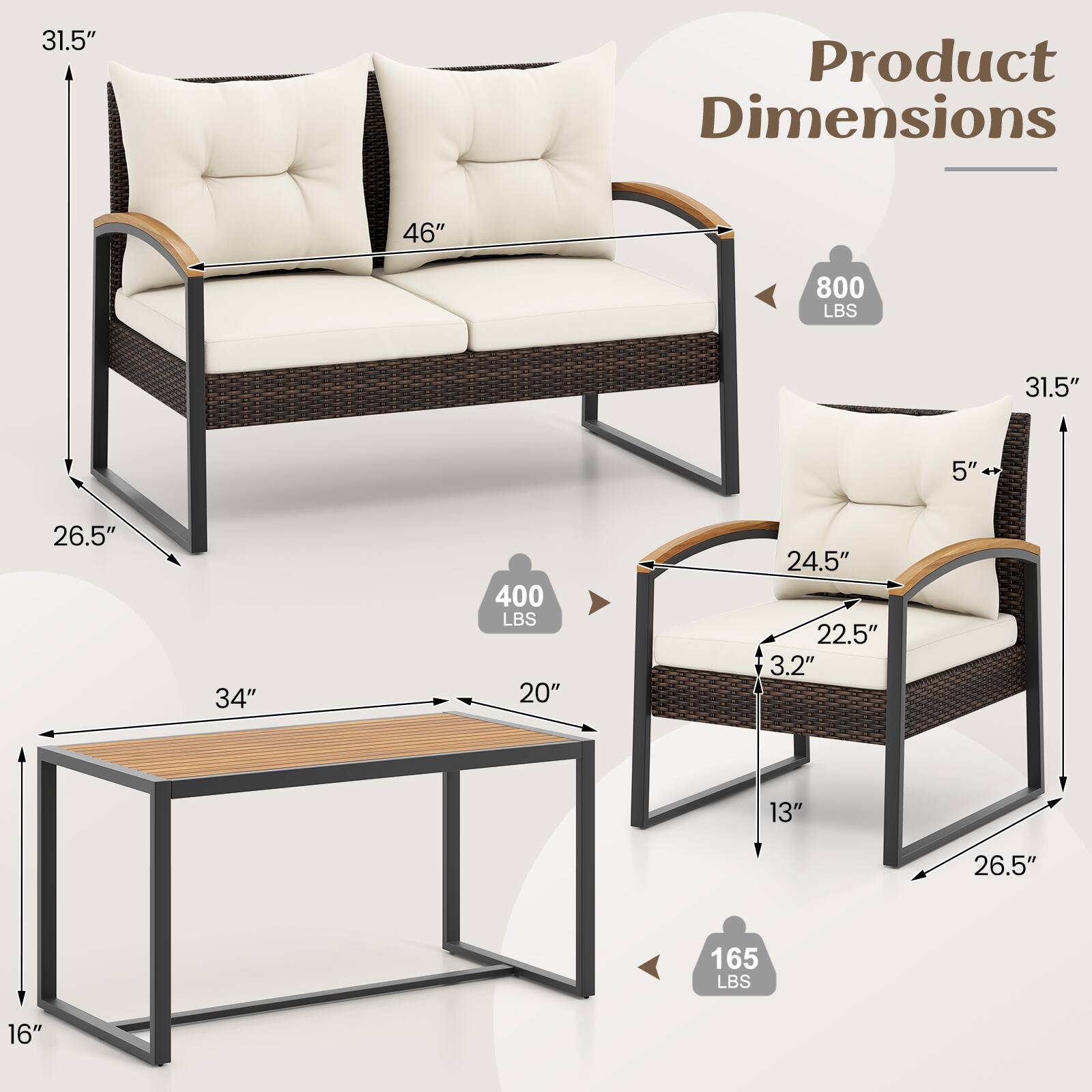 Product Dimensions: 31.5" 46" 800 LBS 31.5" 5" 26.5" 34" 400 LBS 20" 24.5" 22.5" 3.2" 13" 26.5" 165 LBS 16"