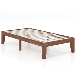Sugift - 14 Inch Twin Size Rubber Wood Platform Bed Frame with Wood Slat Support - Brown