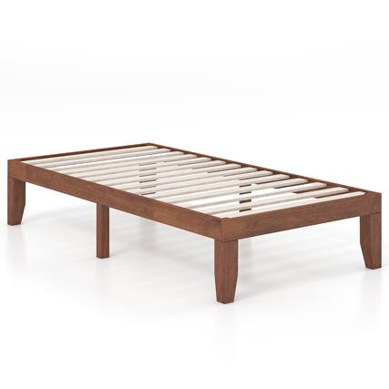 Front. Sugift - 14 Inch Twin Size Rubber Wood Platform Bed Frame with Wood Slat Support - Brown.