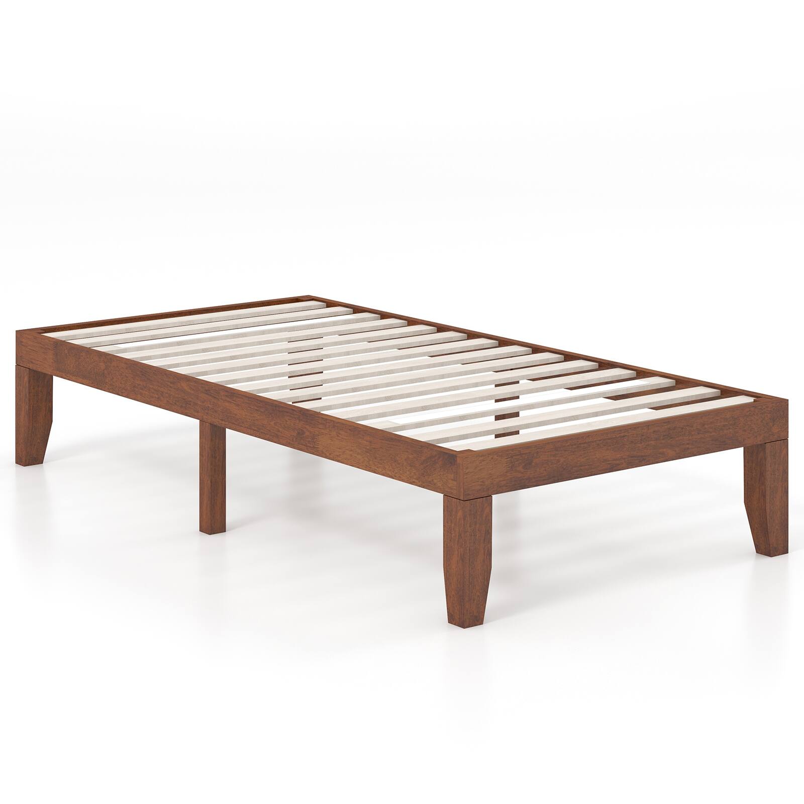 Front. Sugift - 14 Inch Twin Size Rubber Wood Platform Bed Frame with Wood Slat Support - Brown.