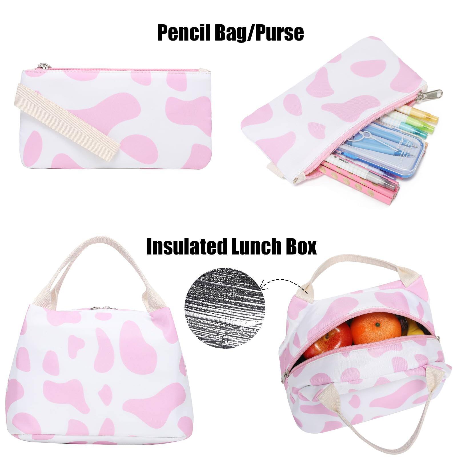 Alt View 5. Stamp n Camp - Backpack With Lunch Box Bookbag Primary Elementary Cow Print And Bag Set For - Pink.