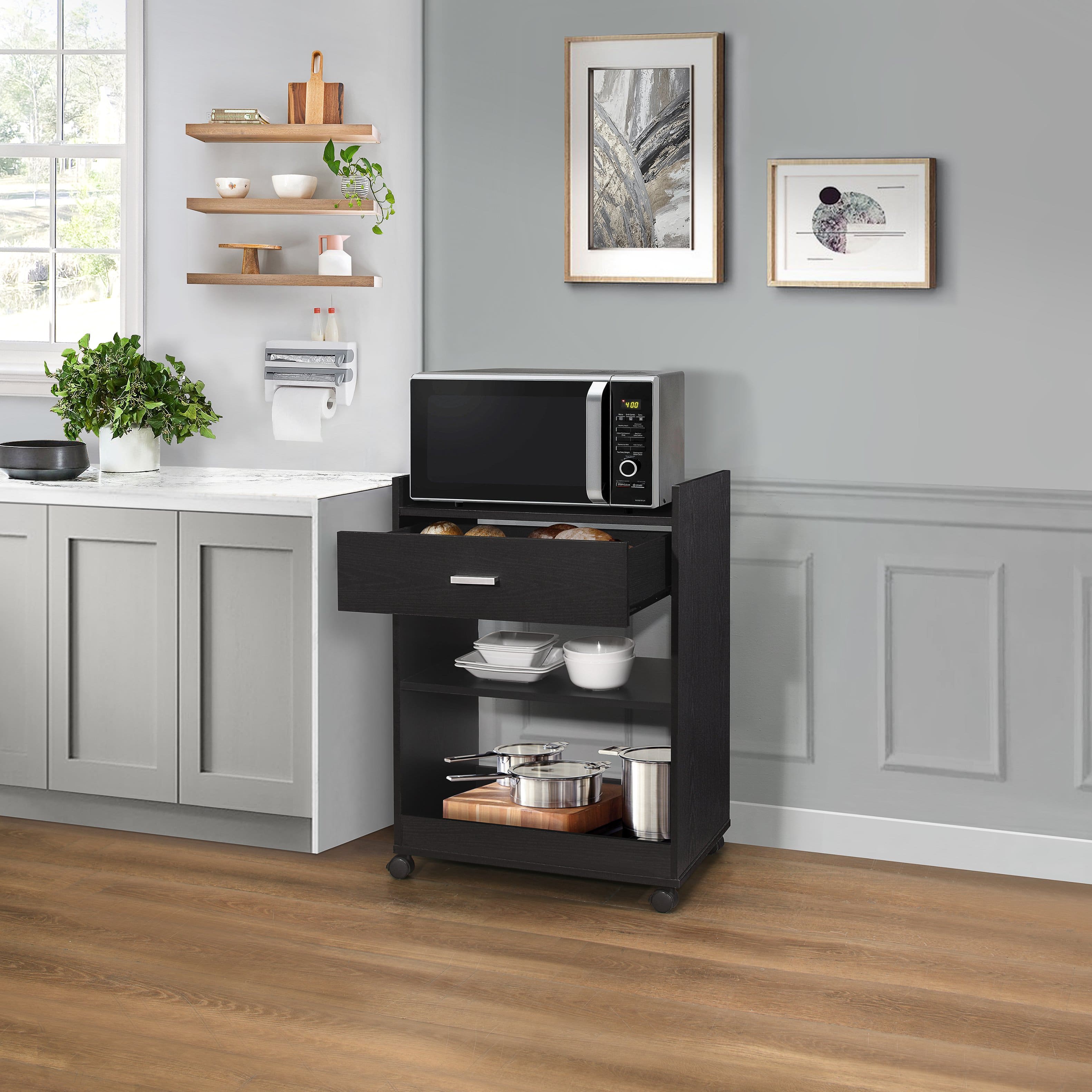 Kings Brand Furniture - Dellow Wood Kitchen Cart - Black