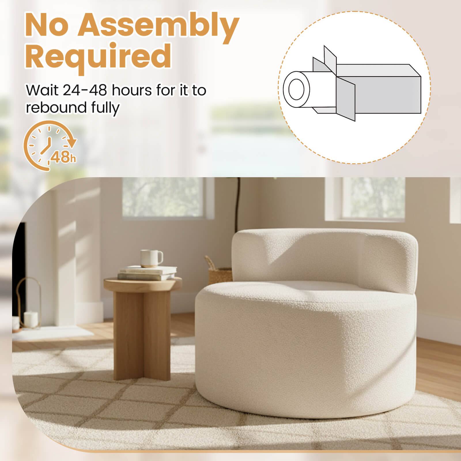 No Assembly Required

Wait 24-48 hours for it to rebound fully

48h