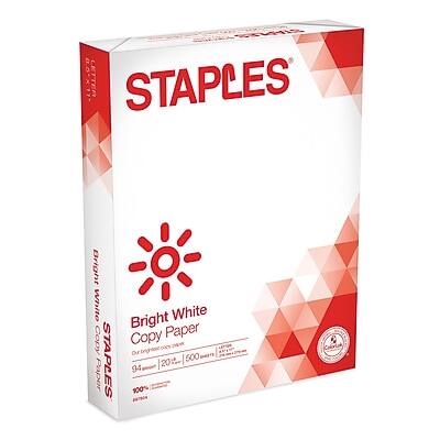 B.0K1T LETTER STAPLES Bright White Copy Paper  
STAPLES Bright White Copy Paper  
Brightest  
Our 20: 500  
94  
100%