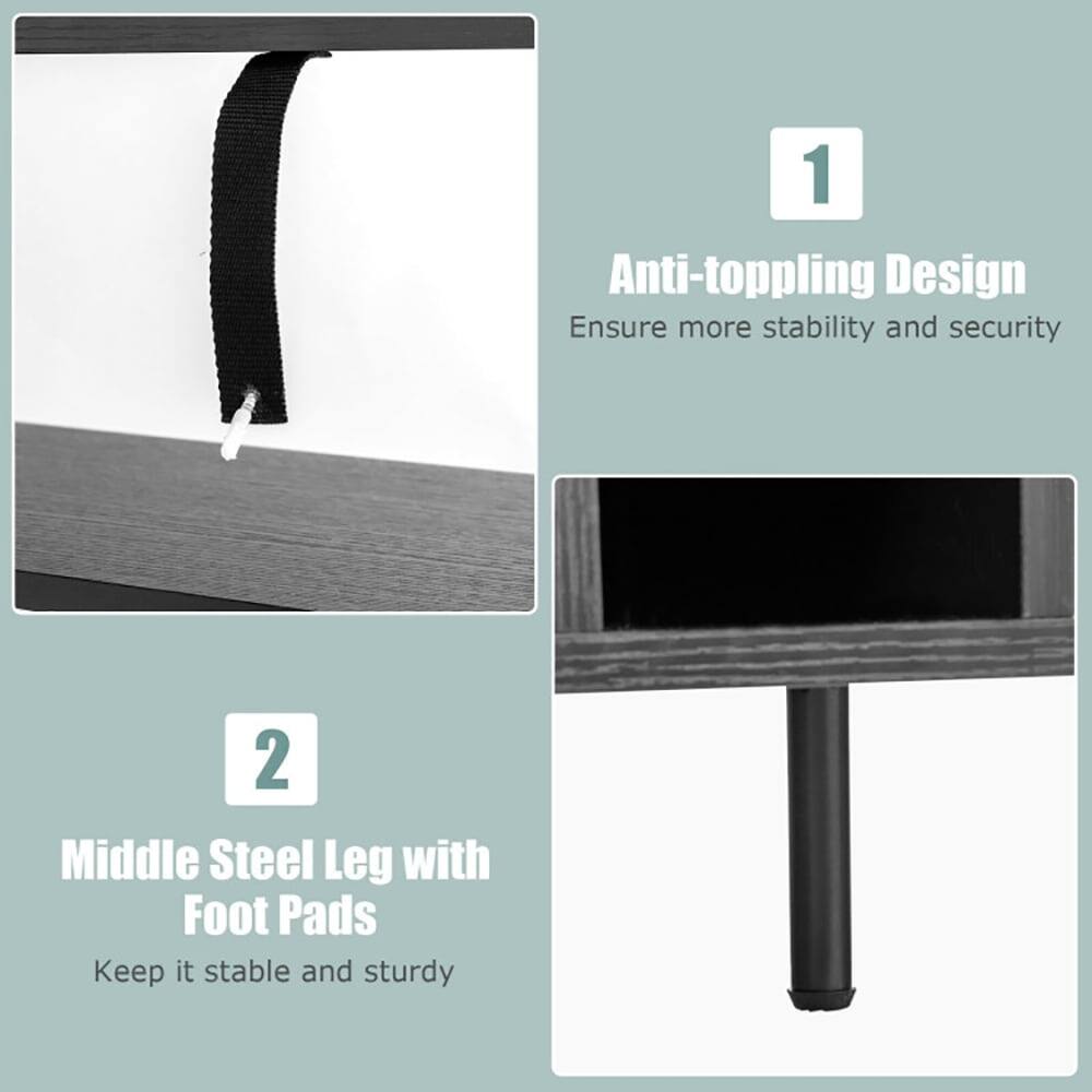 1. Anti-toppling Design  
   Ensure more stability and security  

2. Middle Steel Leg with Foot Pads  
   Keep it stable and sturdy