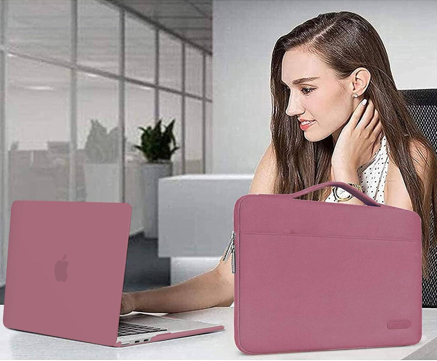 Alt View 2. mosiso - 5in1 Kit for MacBook Air 13-Inch M5 M4 M3 M2 2022-2026, Hard Shell&Sleeve Bag&Keyboard Skin&Webcam Cover&Screen Film - Dusty Rose.
