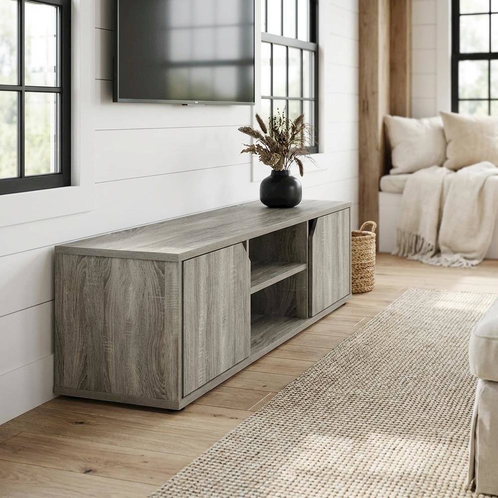 Alt View 1. FurniFact - Wood TV Stand for Up to 55 Inch Displays in French Oak Finish with Modern Design - Gray.
