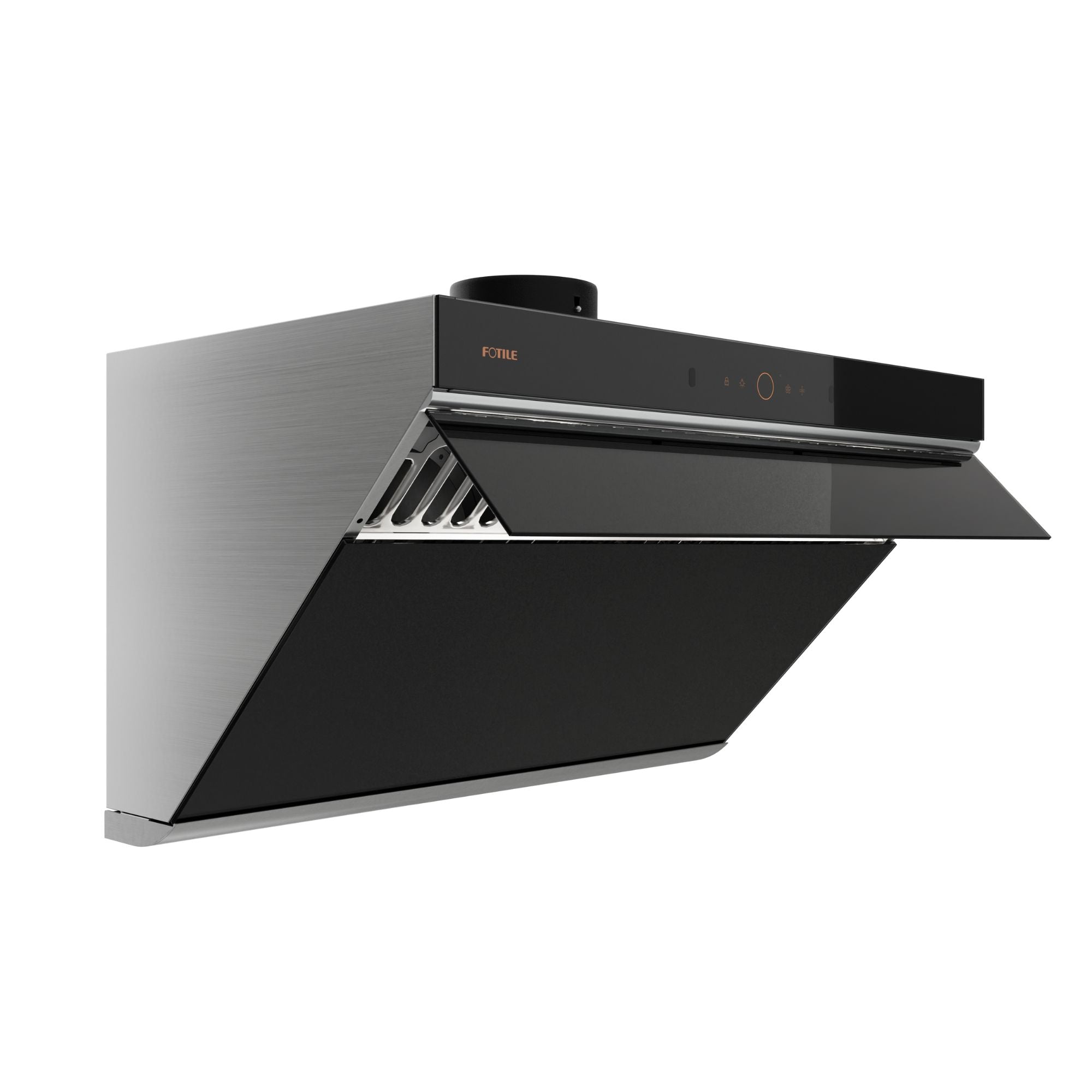 Left. FOTILE - FOTILE 30" 1100CFM Under Cabinet|Wall Mount Range Hood in Black Tempered Glass - Black.