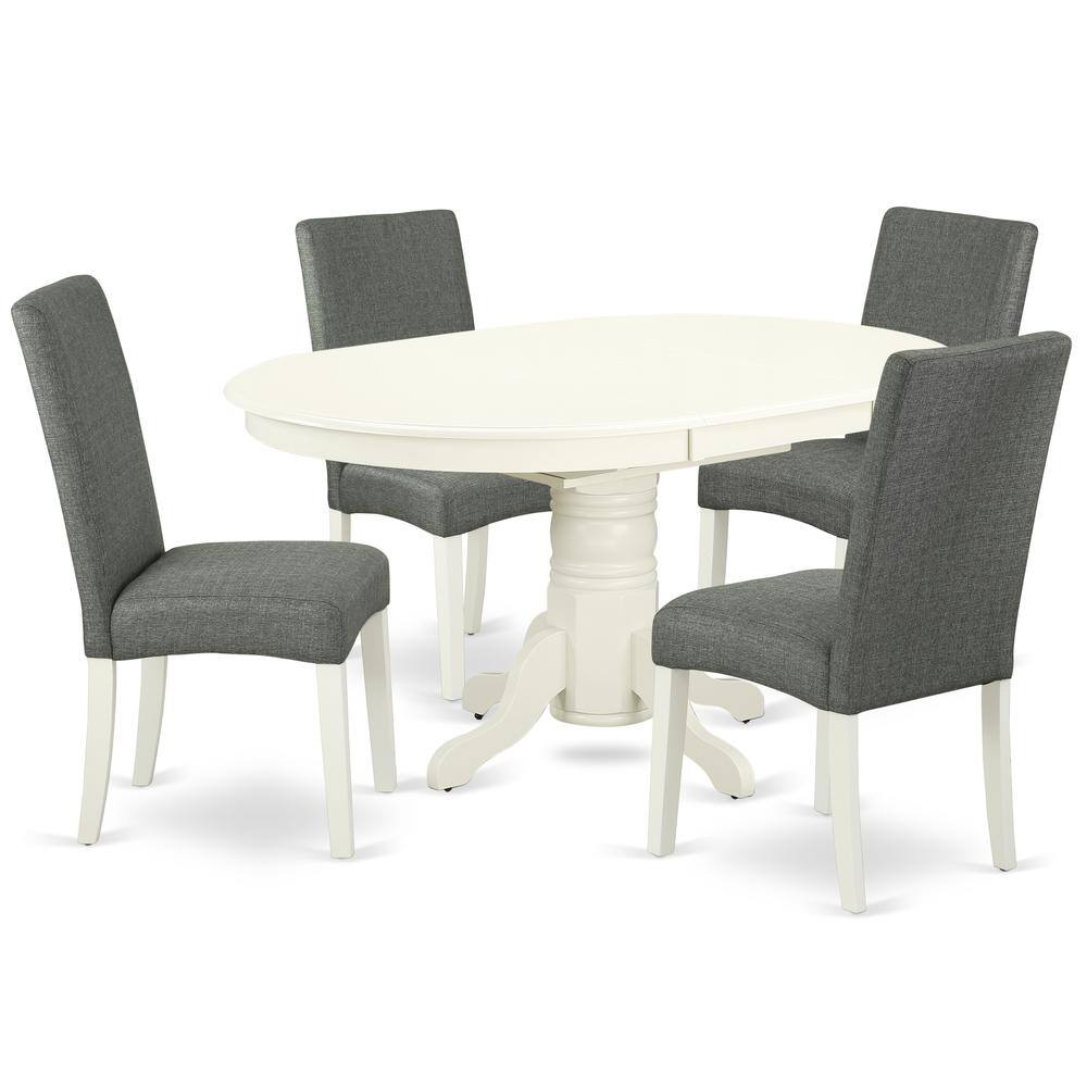 Back. East West Furniture - Dining Room Set Linen White - Brown.