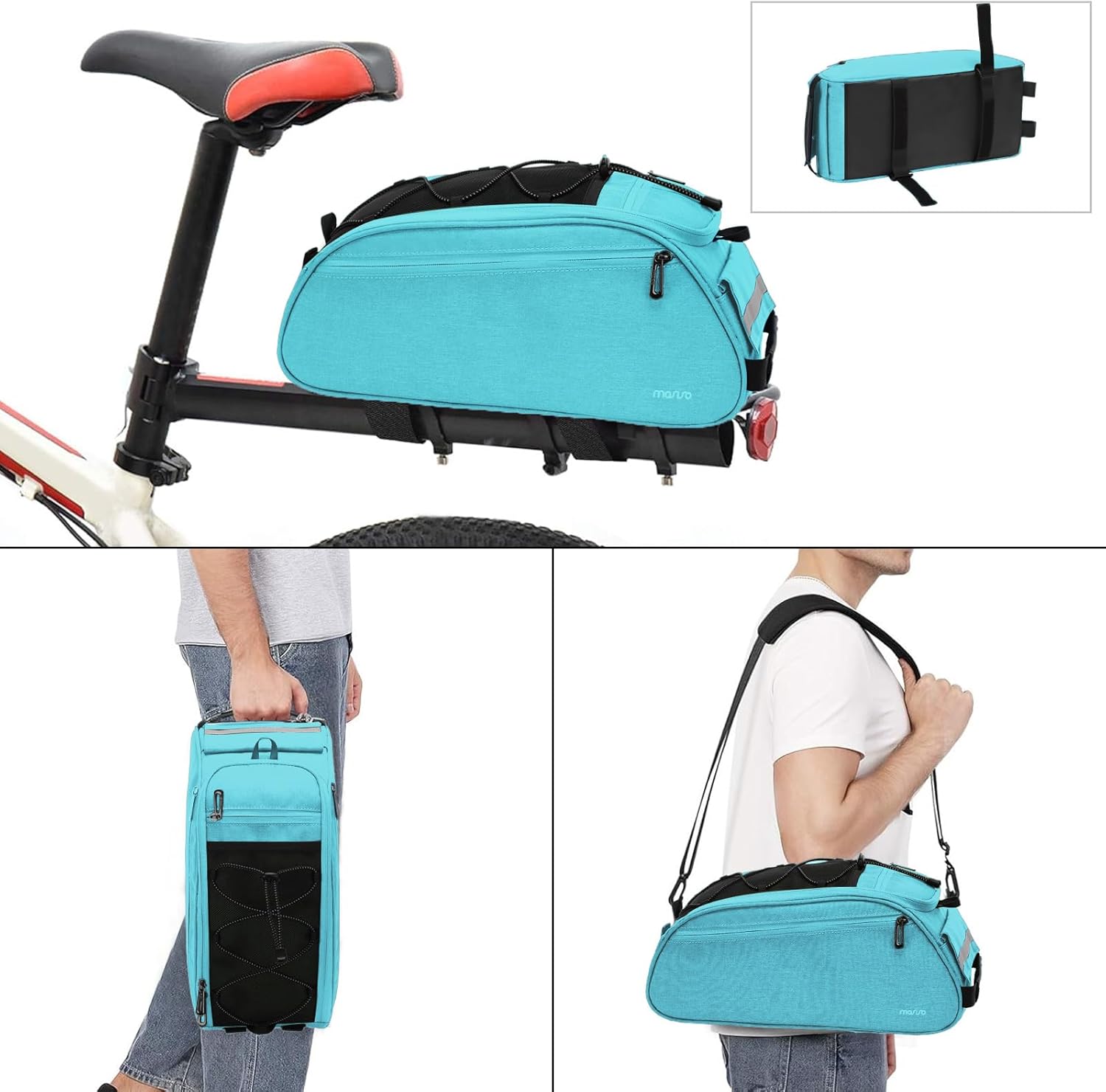 Back. mosiso - Bike Rack Bag Waterproof Bicycle Trunk Pannier  Cycling Bike Carrier Backseat Storage Luggage Saddle Shoulder Bag - Sky Blue.
