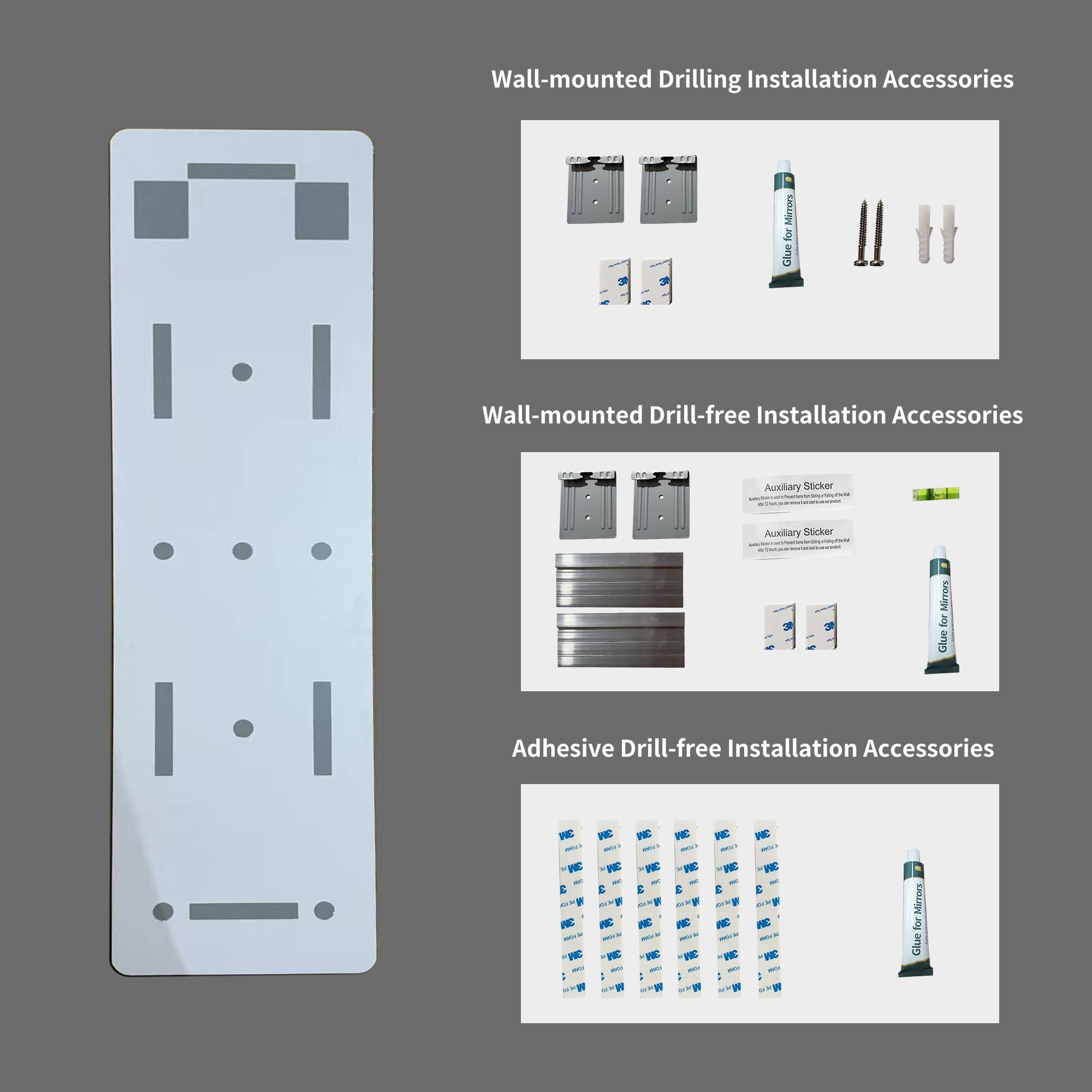 Wall-mounted Drilling Installation Accessories  
Wall-mounted Drill-free Installation Accessories  
Auxiliary Sucker  
Auxiliary Sticker  
Adhesive Drill-free Installation Accessories