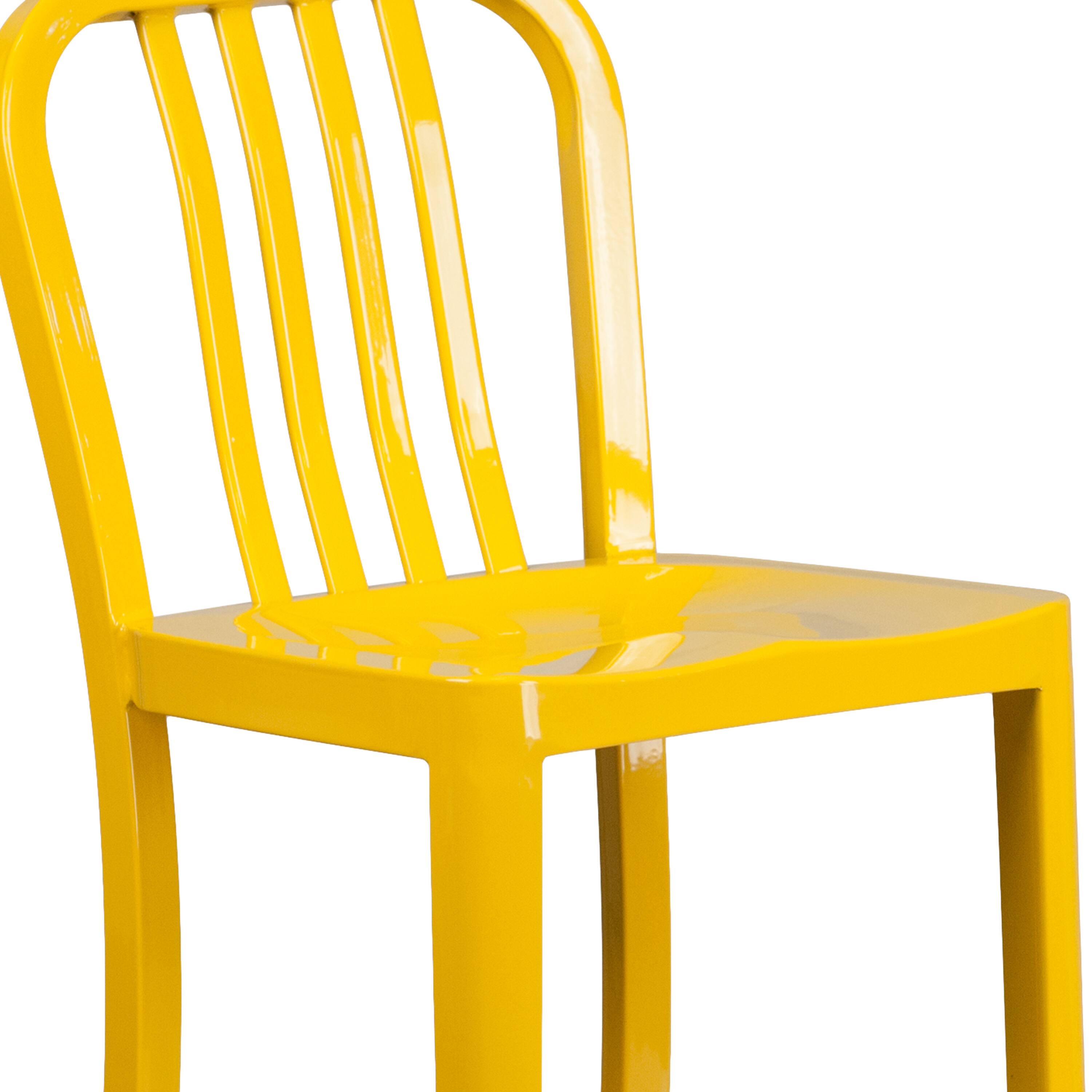 Alt View 8. Emma + Oliver - Commercial Grade 30"H Colorful Metal Indoor-Outdoor Vertical Slat Back Barstool - Yellow.