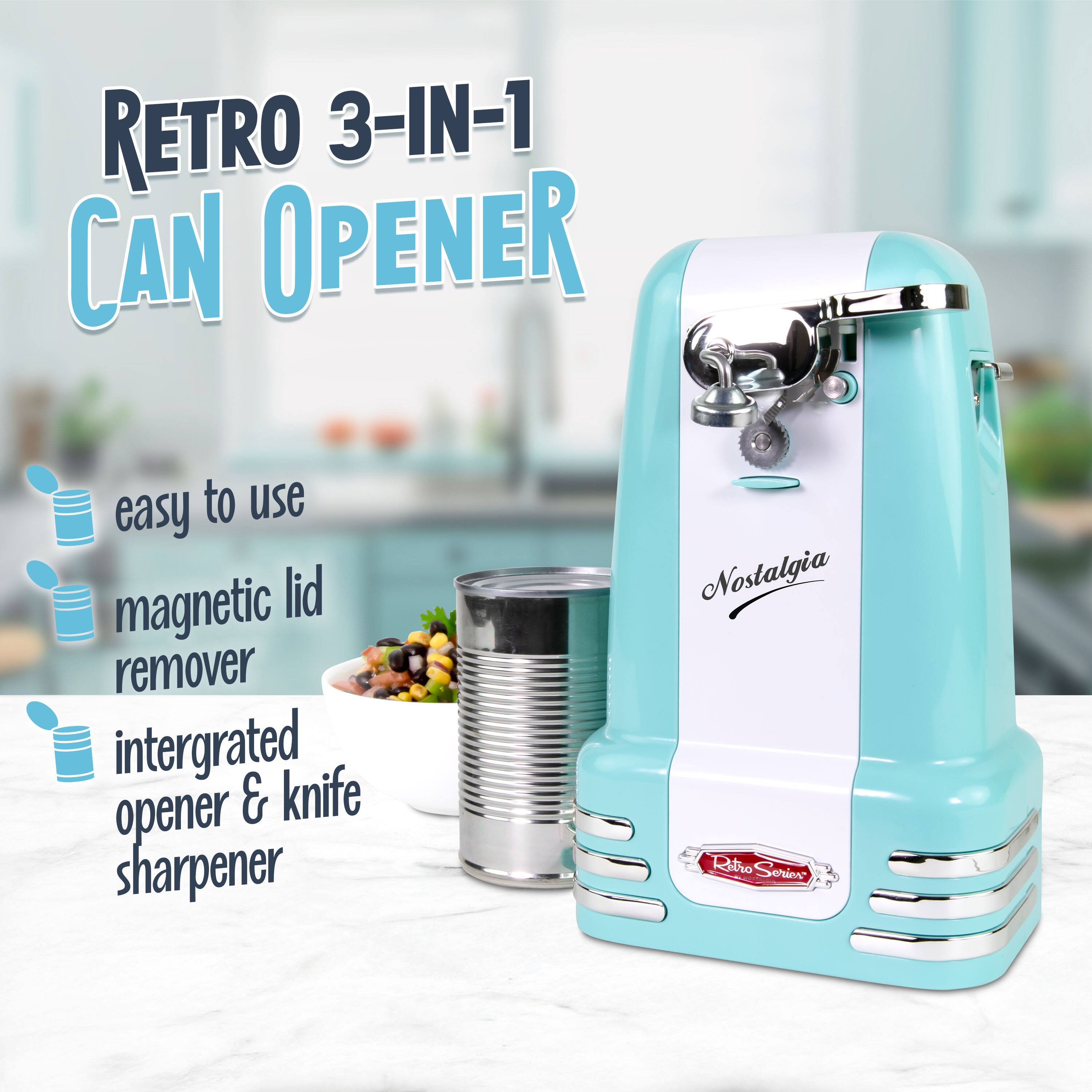 RETRO 3-IN-1 CAN OPENER  
easy to use  
magnetic lid remover  
integrated opener & knife sharpener  
Nostalgia Ratho Sorios