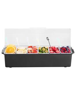 VEVOR - Chilled Condiment Server, 6 Compartment Ice Cooled Condiment Serving Container - Black