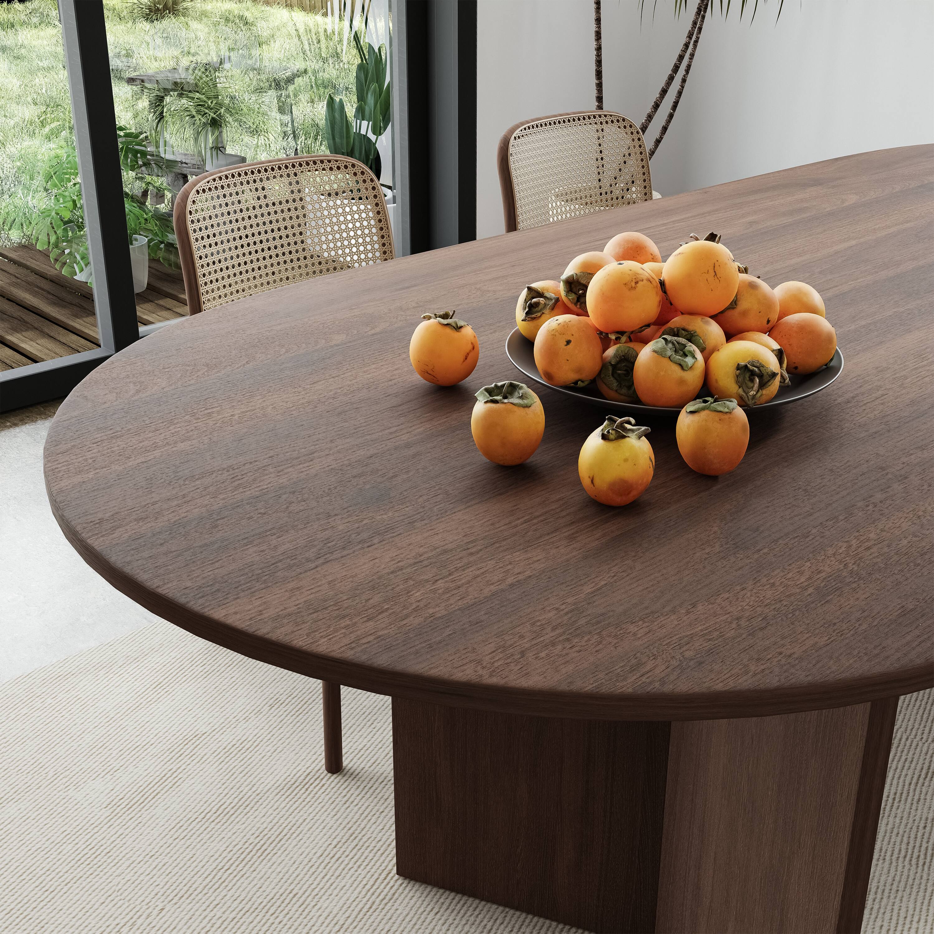 Alt View 2. PexFix - Minimalist Farmhouse Oak Dining Table | Oval Solid Wood, Double Pedestal Base for 8, 79-Inch - Walnut.