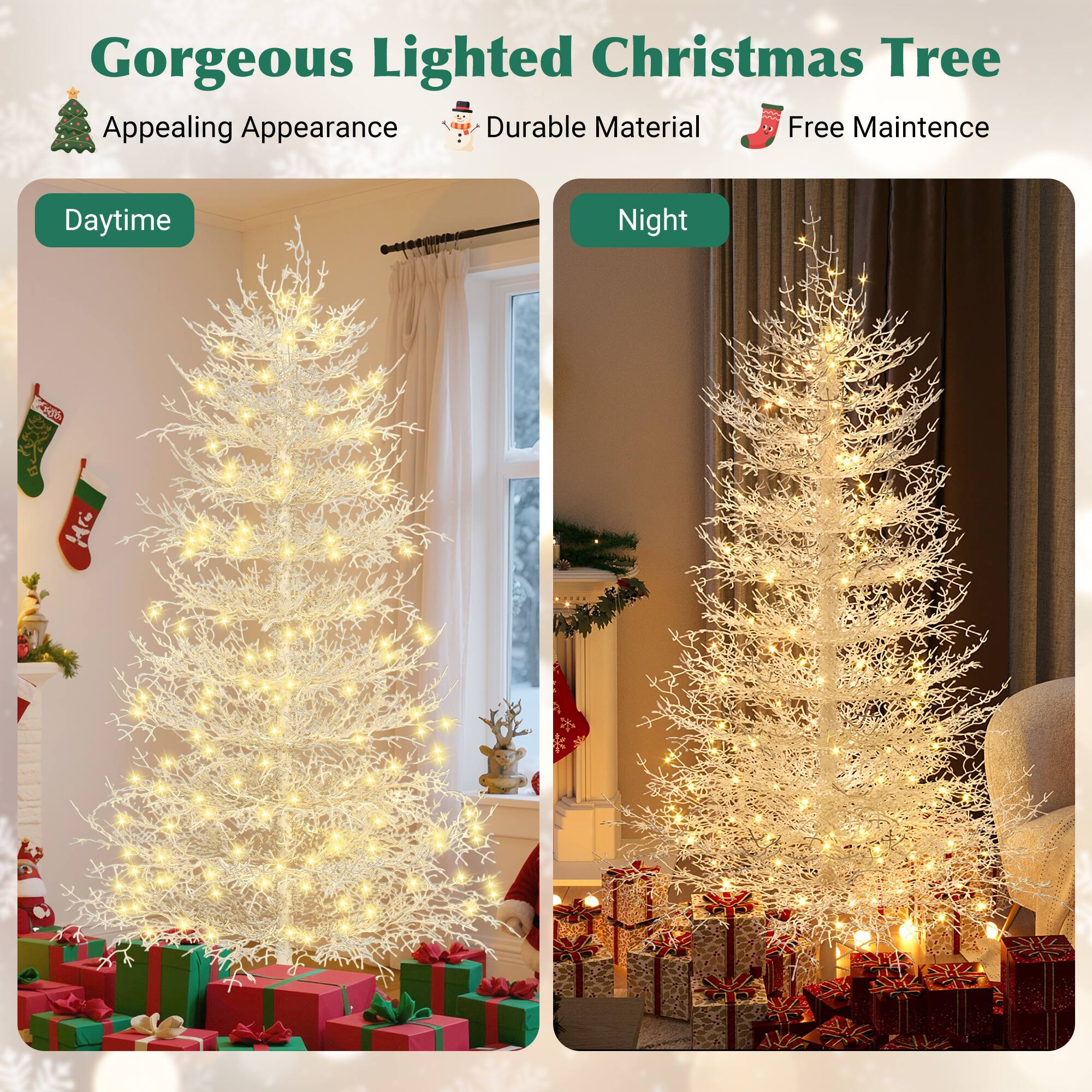 Gorgeous Lighted Christmas Tree

Appealing Appearance  
Durable Material  
Free Maintenance  

Daytime  
Night