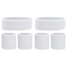 Unique Bargains - Sweatband Set, 2pcs Headband + 4pcs Wristbands Moisture Wicking Breathable Athletic Bands 6pcs for Sports - White