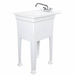UTILITYSINKS - Plastic 18” Freestanding Utility Tub Sink with Swing Faucet - White
