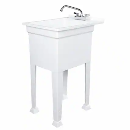 Front. UTILITYSINKS - UTILITYSINKS Plastic 18” Freestanding Utility Tub Sink with Swing Faucet, White - White.