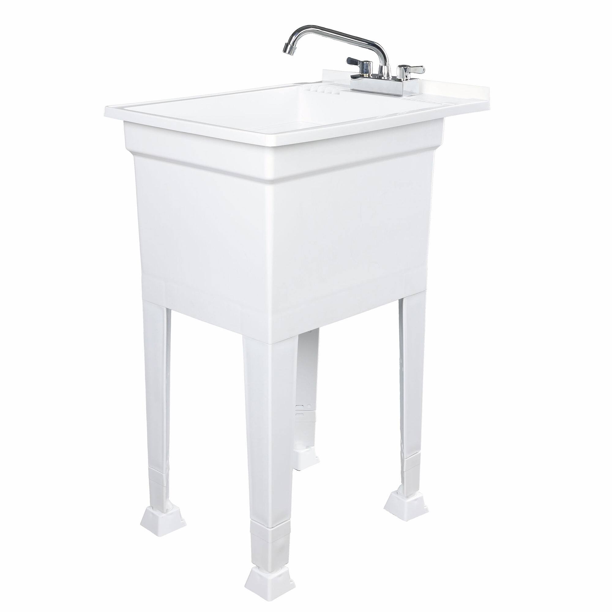 Front. UTILITYSINKS - UTILITYSINKS Plastic 18” Freestanding Utility Tub Sink with Swing Faucet, White - White.