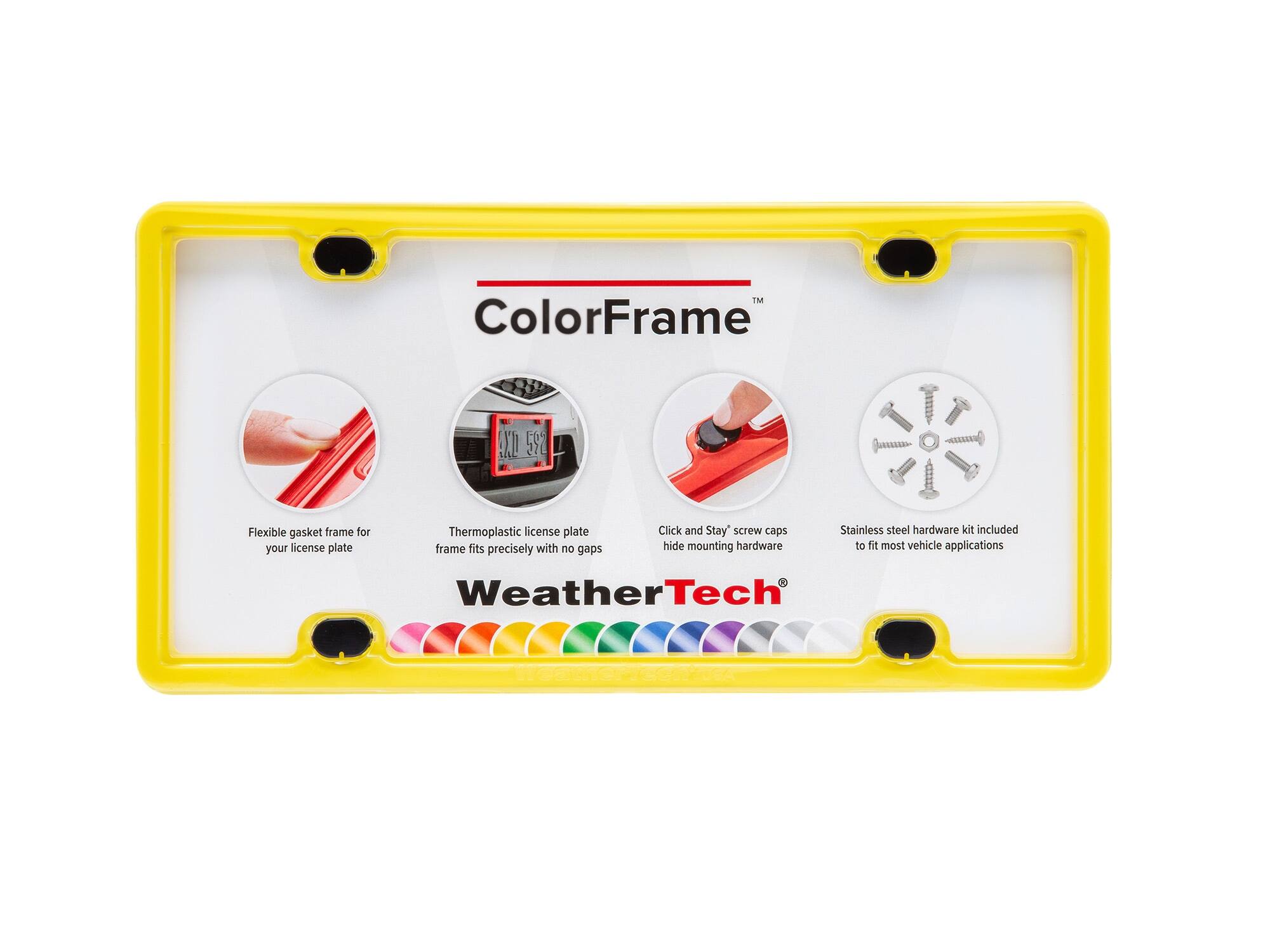 WeatherTech - ColorFrame | License Plate Frame with Multi-Flex Gasket and Stainless Steel Hardware - Yellow